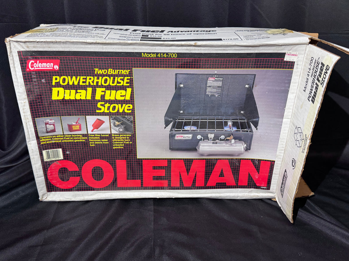 Vintage Coleman 414-700 Powerhouse Dual Fuel 2-Burner Camp Stove – Original Box – May 1994