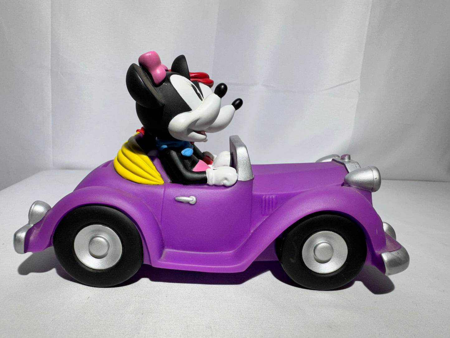 Vintage Mickey & Minnie Mouse Convertible Coin Bank – Classic Purple Car, Original Stopper