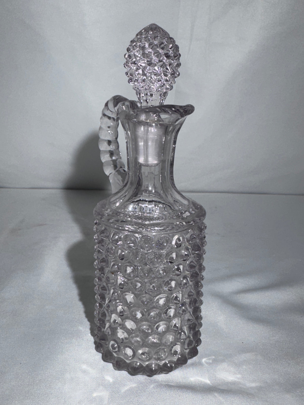 Antique EAPG Pointed Hobnail Dewdrop Glass Oil Vinegar Cruet with Stopper 6”