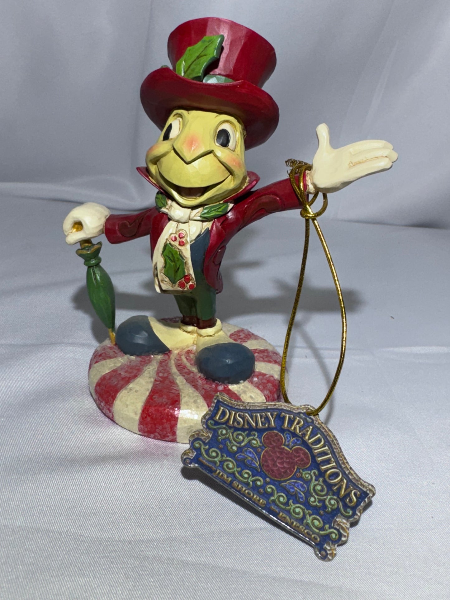 Disney Traditions Jim Shore Jolly Jiminy Cricket Figurine Christmas Peppermint 5”