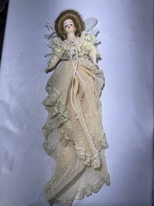 Vintage 1983 Louis Nichole Victorian Porcelain Angel Doll – Ivory Lace Gown – Feather Wings – Made in Taiwan