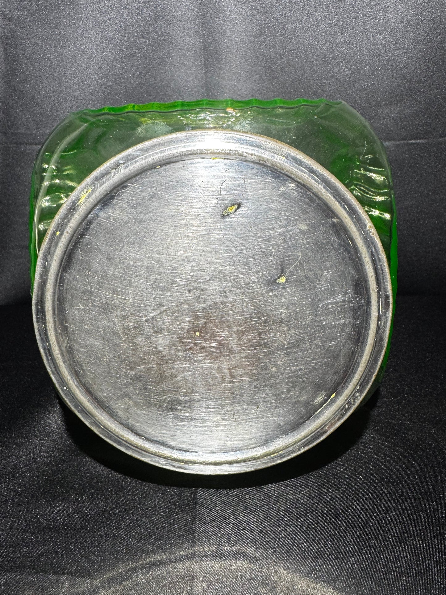 Vintage 1930s Uranium Glass Hoosier Cookie Jar Canister Green Ribbed UV Reactive w/Lid