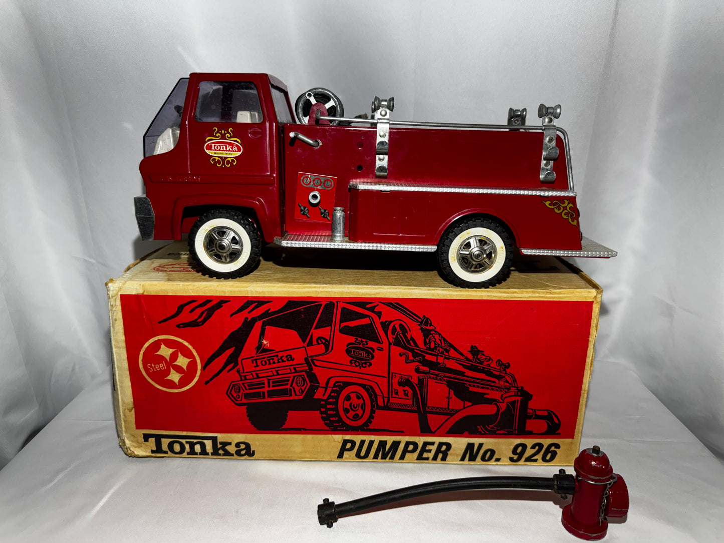 Vintage Tonka No. 926 Gas Turbine Pumper Fire Truck w/ Box Hose Hydrant 1967-68 No Ladder