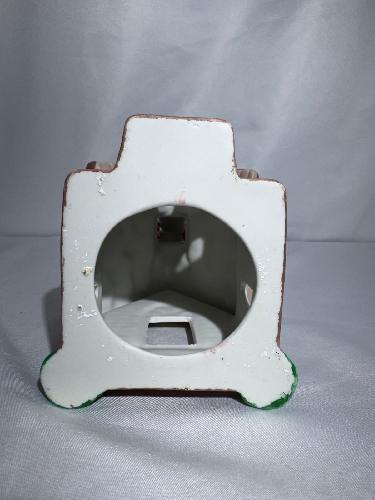 Ceramic Christmas village, church, tea, light candle holder, red brick, snowy roof