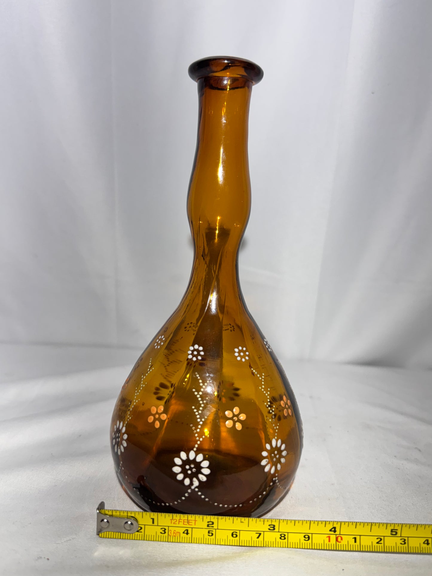 Antique Amber Glass Barber Bottle – Hand-Enameled Floral Design
