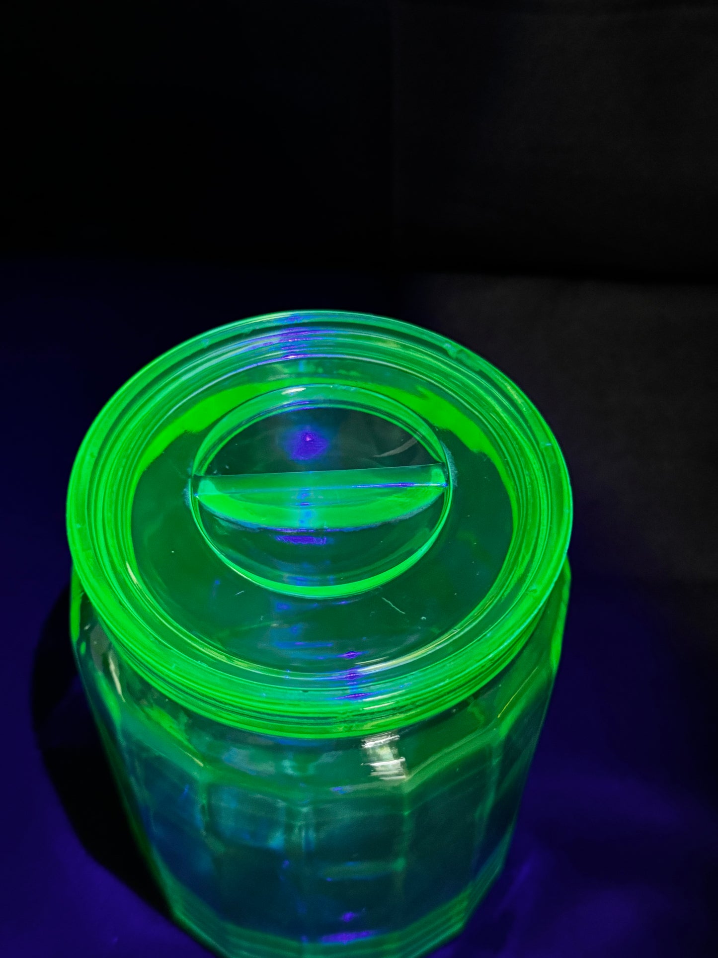 Vintage Hazel Atlas Uranium Glass Canister Green Paneled Depression Glass UV Glow 6-K-345