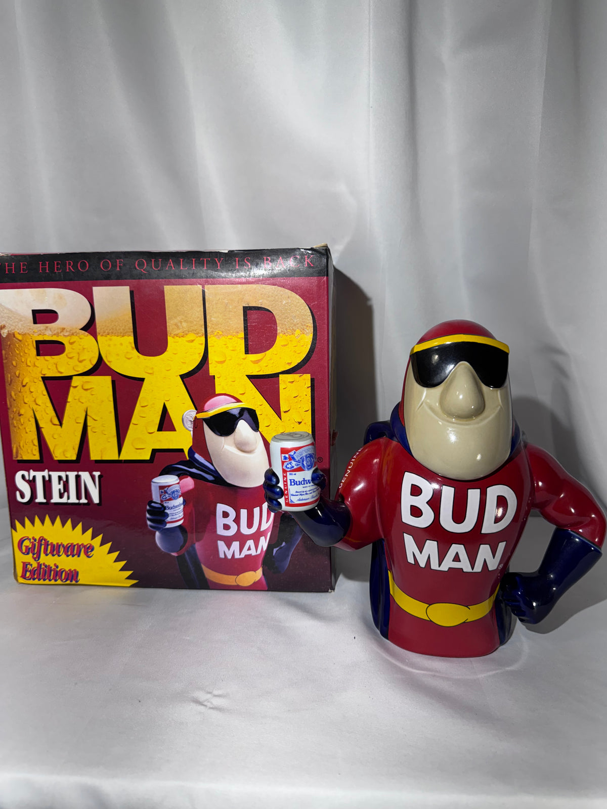Vintage 1993 Budweiser “Bud Man” Ceramic Beer Stein CS213 – Original Packaging
