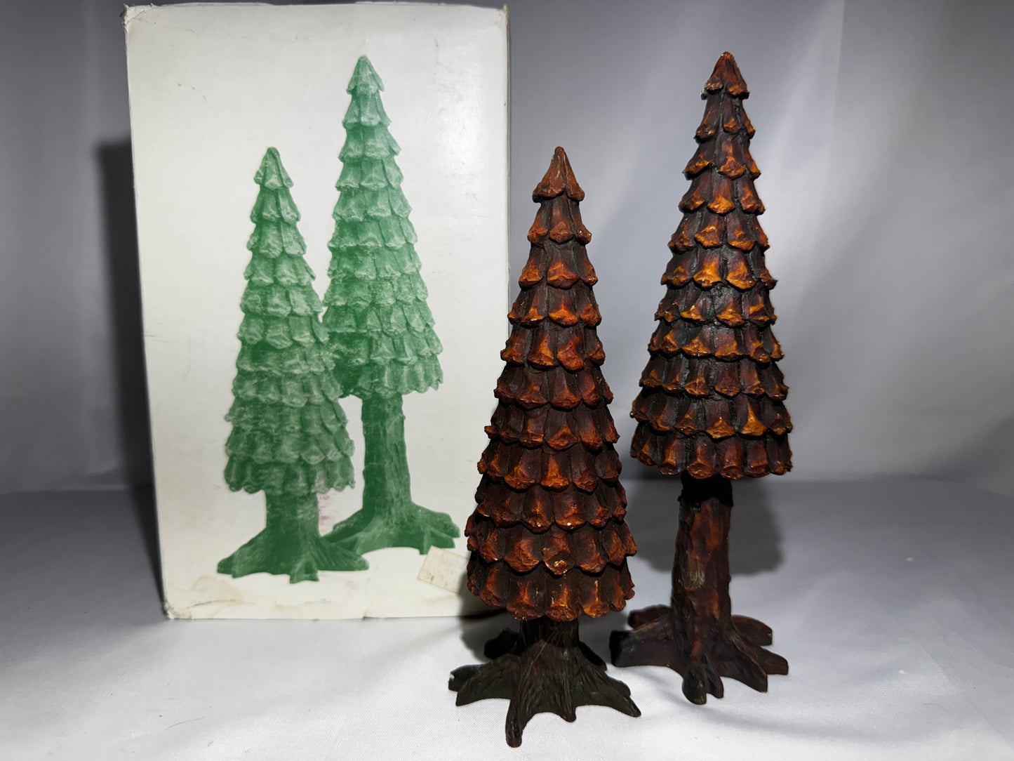 Department 56 Village Pine Cone Trees Set of 2 #5221-3 Retired Hand Painted Porcelain 7” & 8”