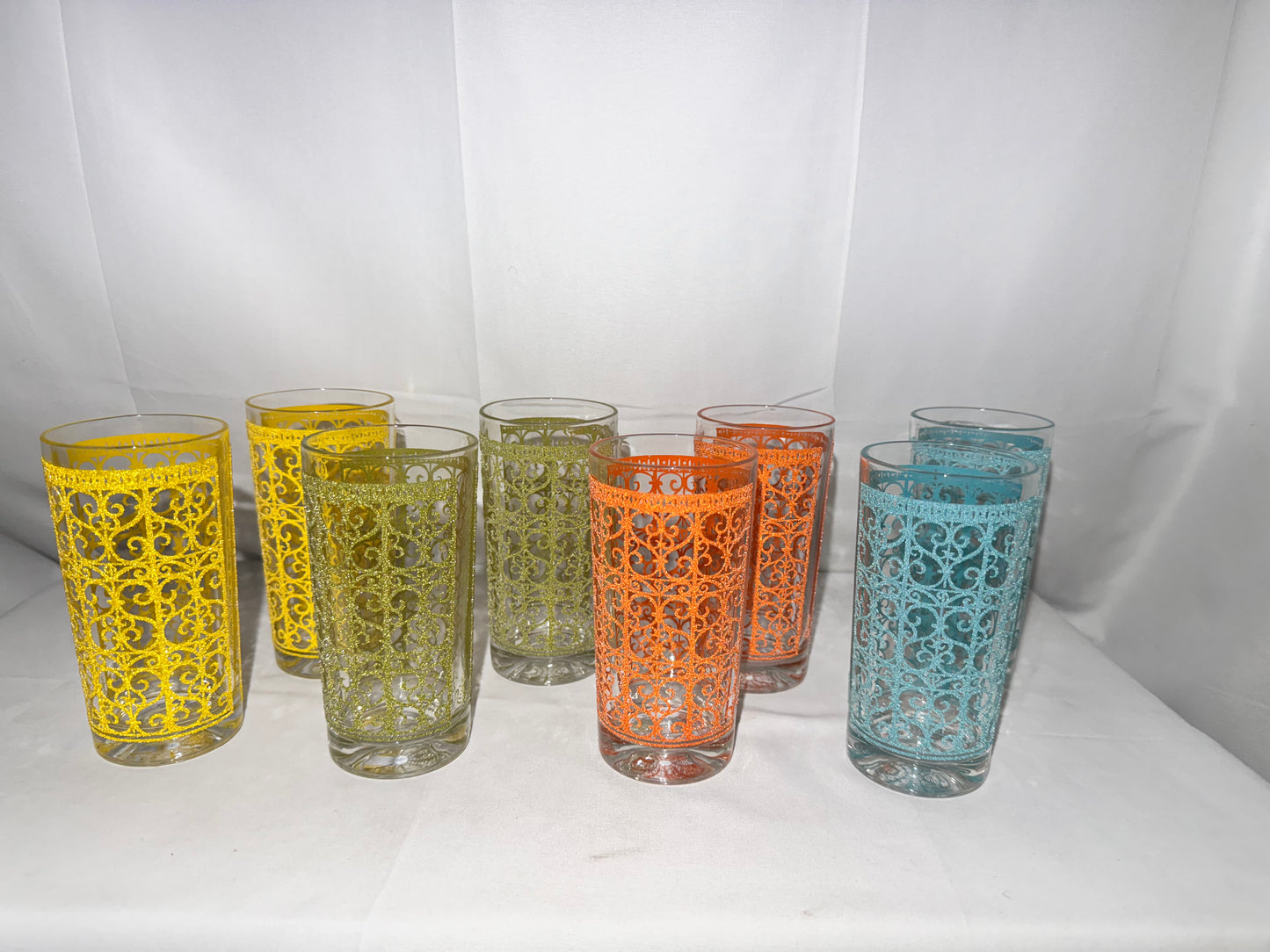 Mid Century Libbey Starlyte Madrid Hi-Ball Glasses Set of 8 w/ Box