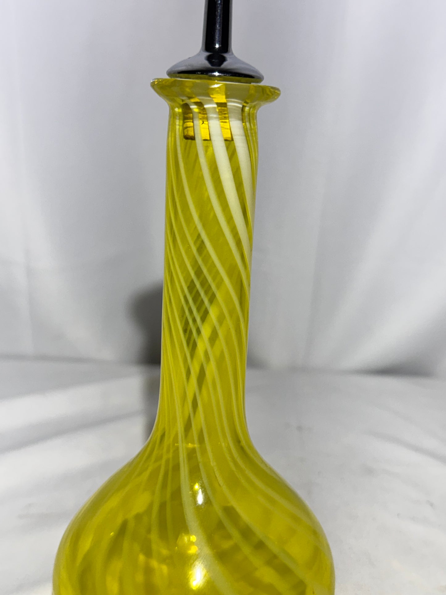 Collectible Victorian Yellow Opalescent Swirl Barber Bottle w/ Metal Stopper
