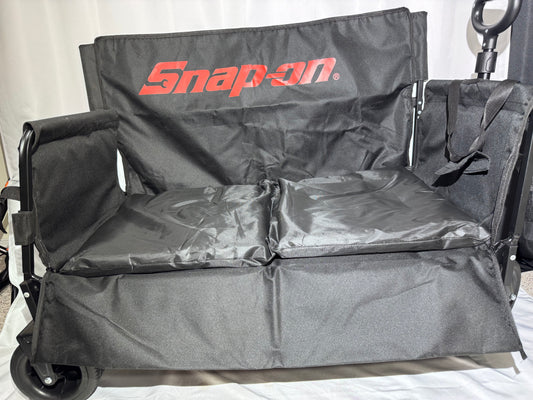 Snap-on Black Collapsible Utility Beach Wagon with Built-In Bench Seat – Foldable Travel Wagon