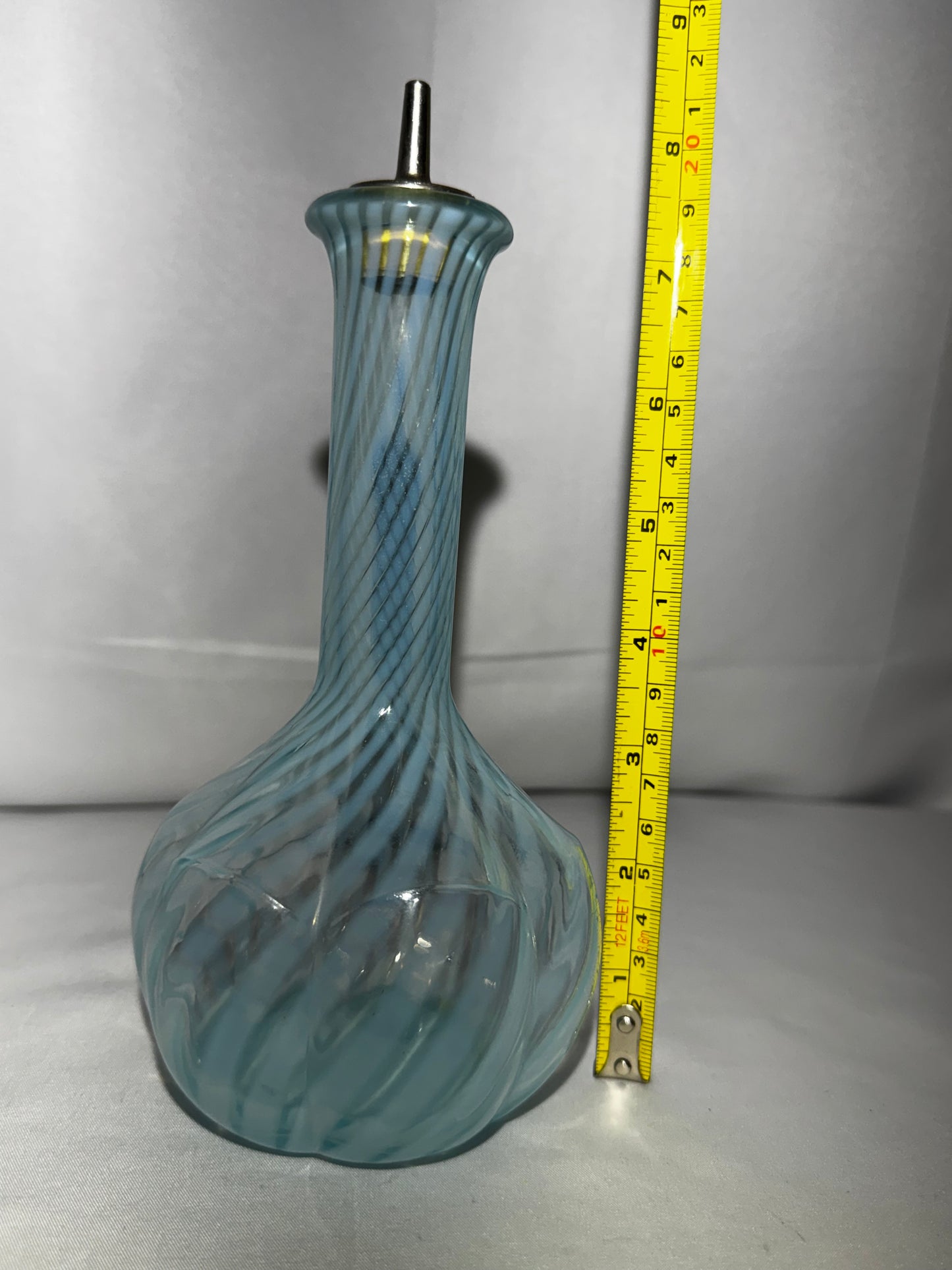 Vintage Blue Art Glass Swirl Decanter / Bitters Bottle – 8” with Stopper