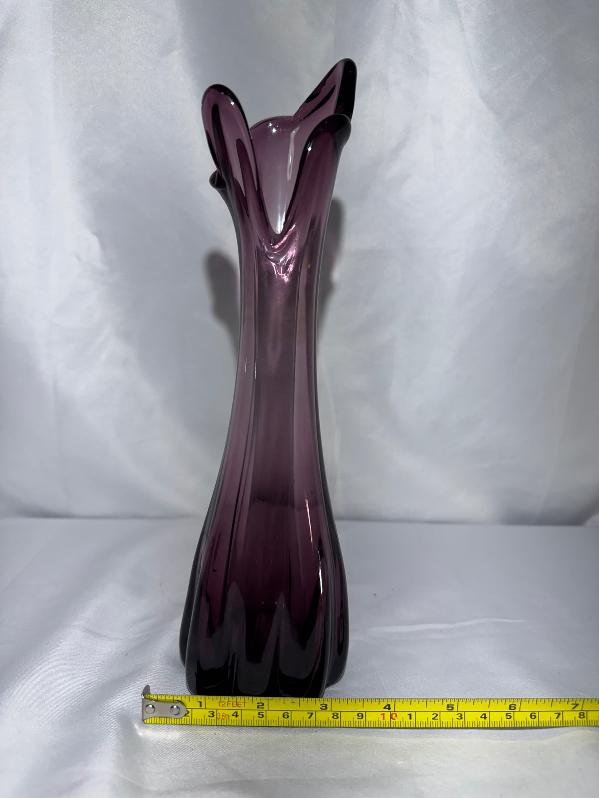 Vintage Amethyst Purple Glass Five-Finger Swung Vase – Mid-Century Modern – 10.5” Tall