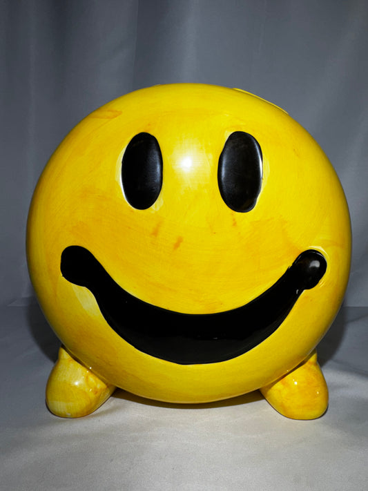 Rare Vintage Corning Factory Store Smiley Face Ceramic Cookie jar Yellow Happy Face MCID