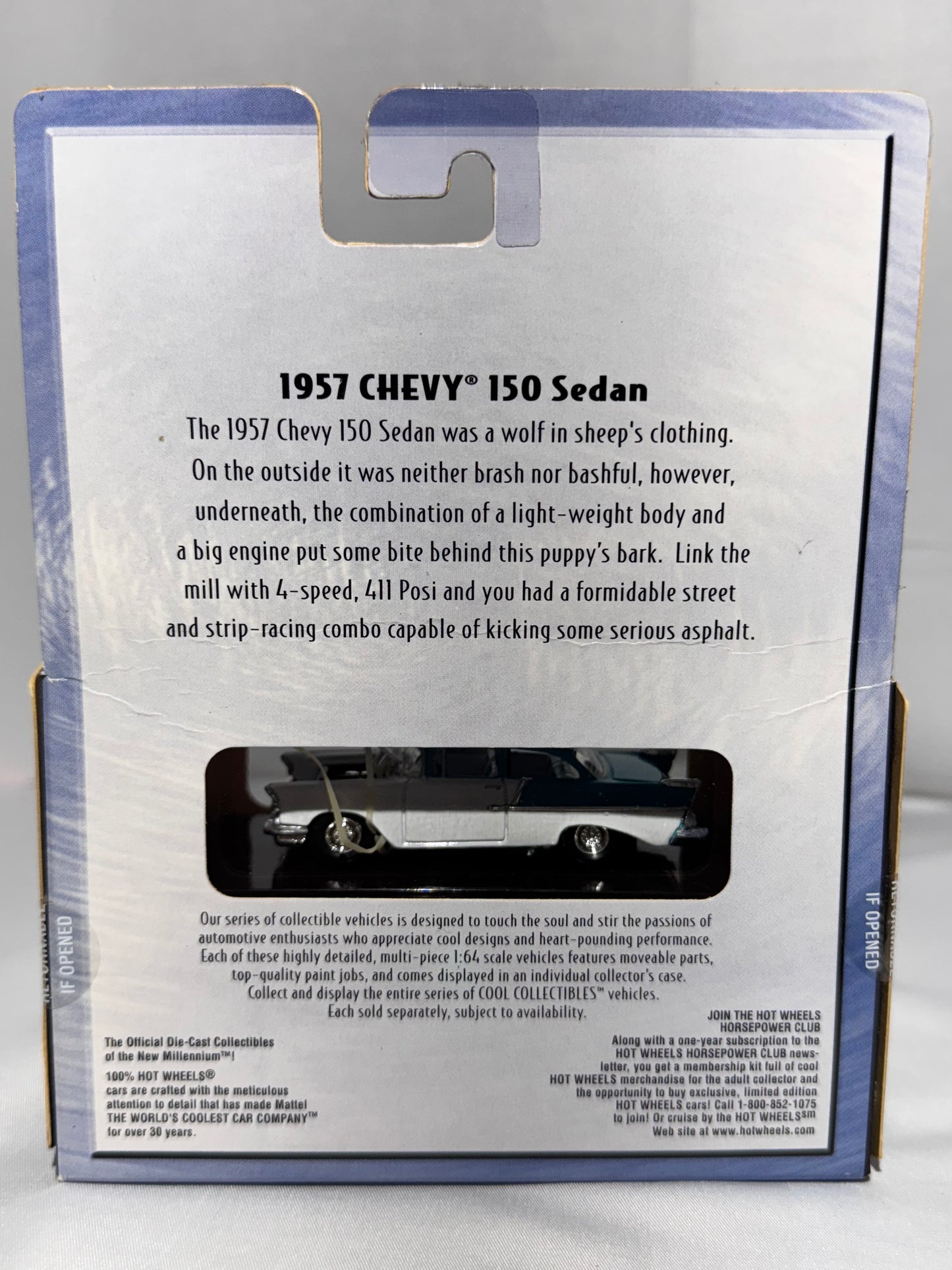 Hot Wheels 1957 Chevy 150 Sedan – White & Teal Limited Edition Diecast (2000 Mattel)