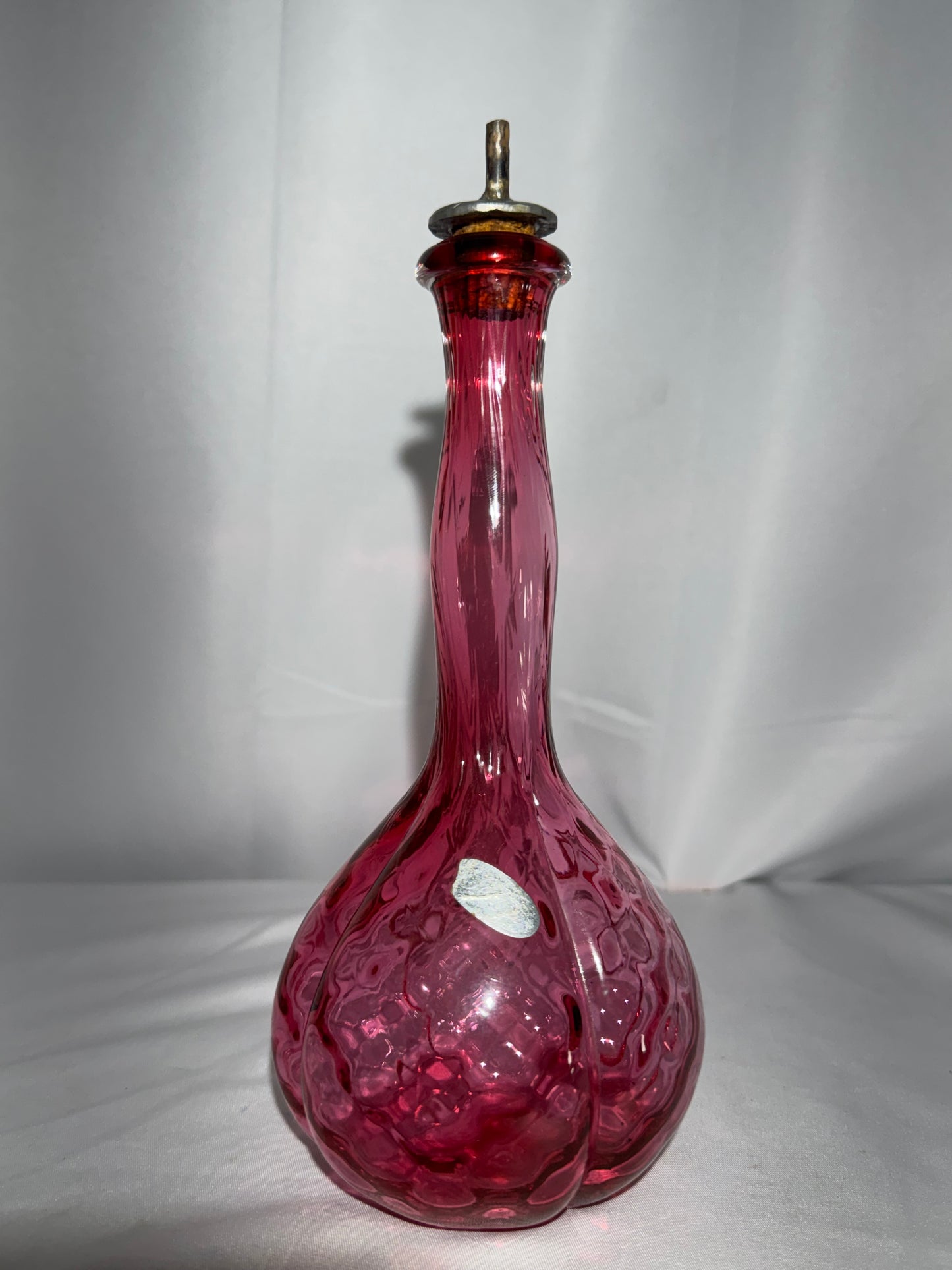 Vintage Fenton Cranberry Glass Barber Bottle – Quilted Pattern Bitters Style Decanter