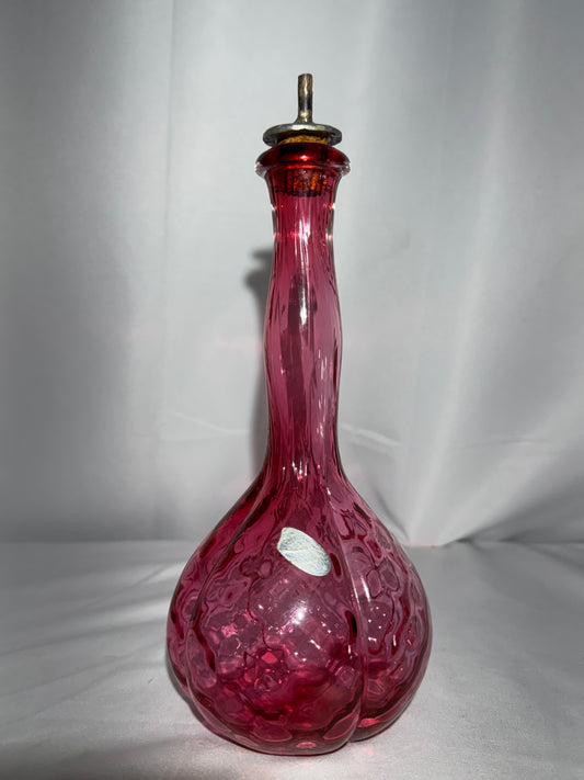 Vintage Fenton Cranberry Glass Barber Bottle – Quilted Pattern Bitters Style Decanter