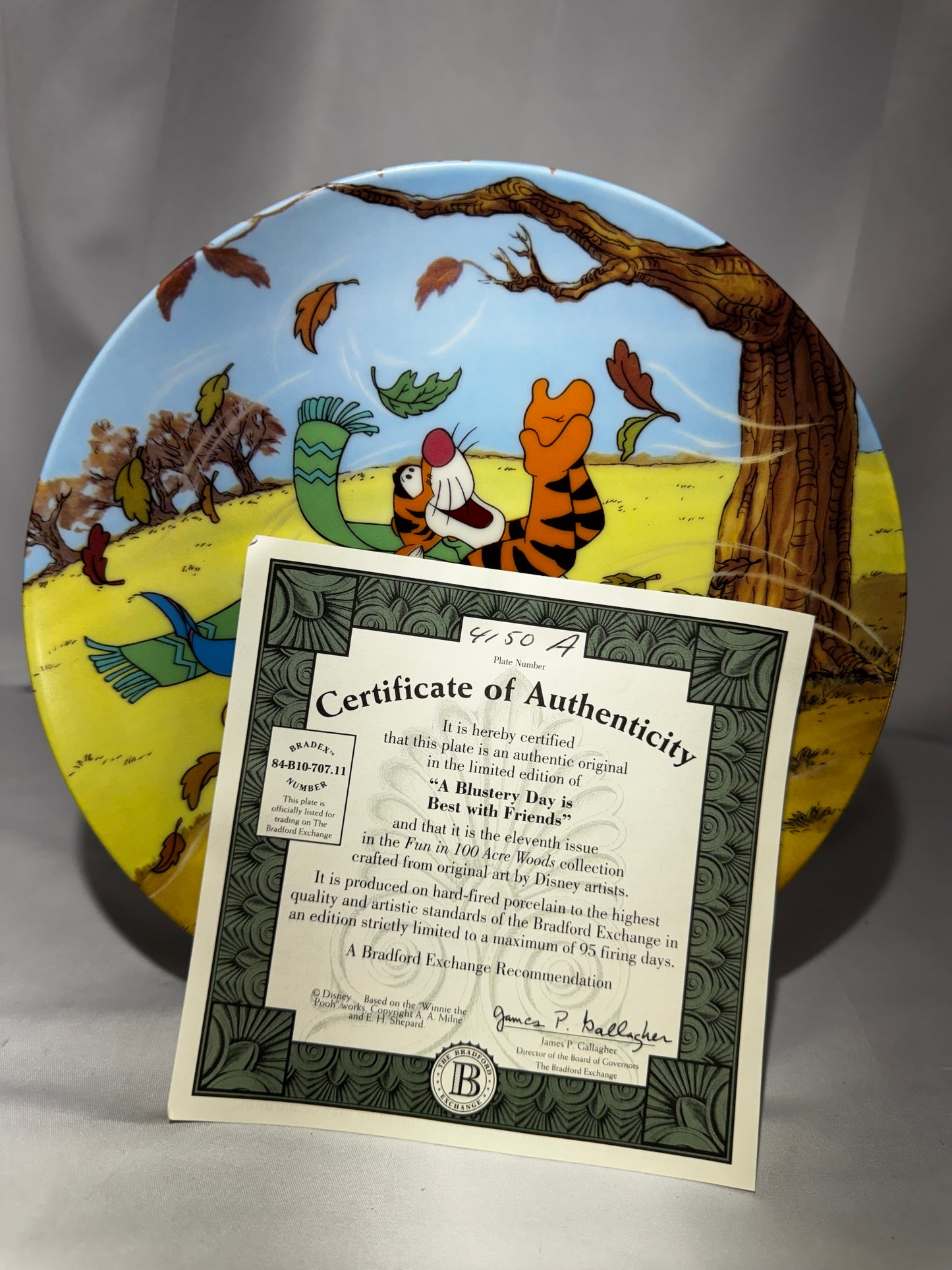 Bradford Exchange Winnie the Pooh “A Blustery Day Is Best With Friends” Plate COA