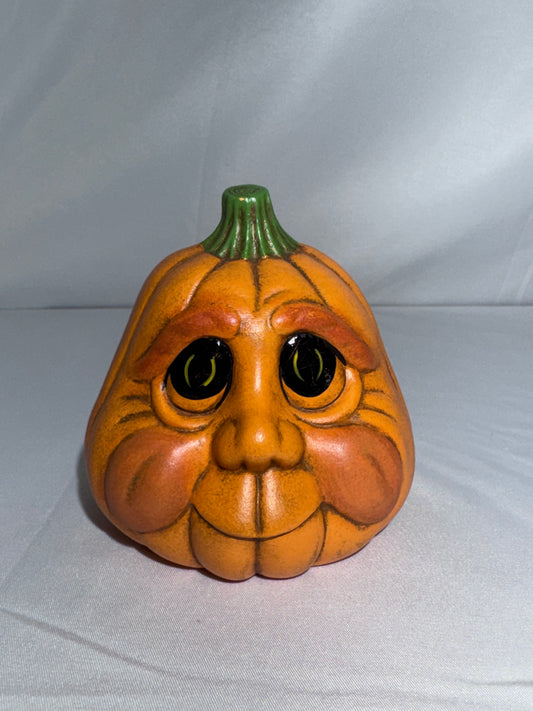 Vintage Hand-Painted Ceramic Pumpkin Figurine – Baby Face – 1999