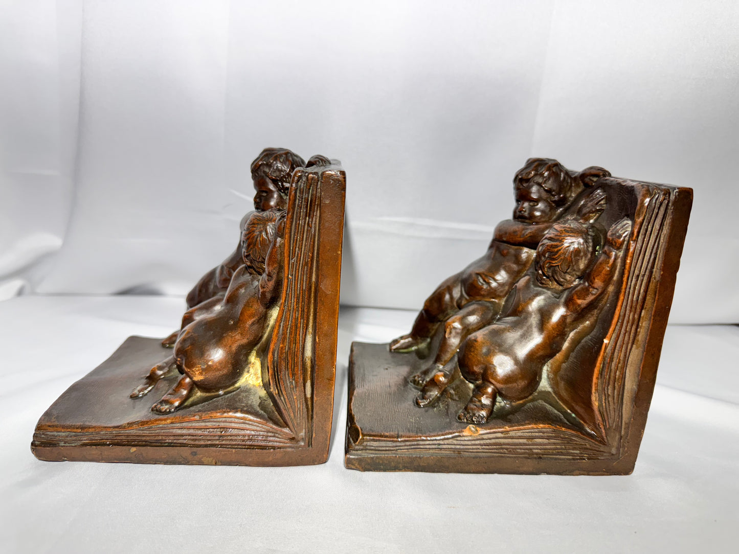 Antique Ronson / Kathodian Bronze Works Cherub Bookends – Art Deco c. 1920s