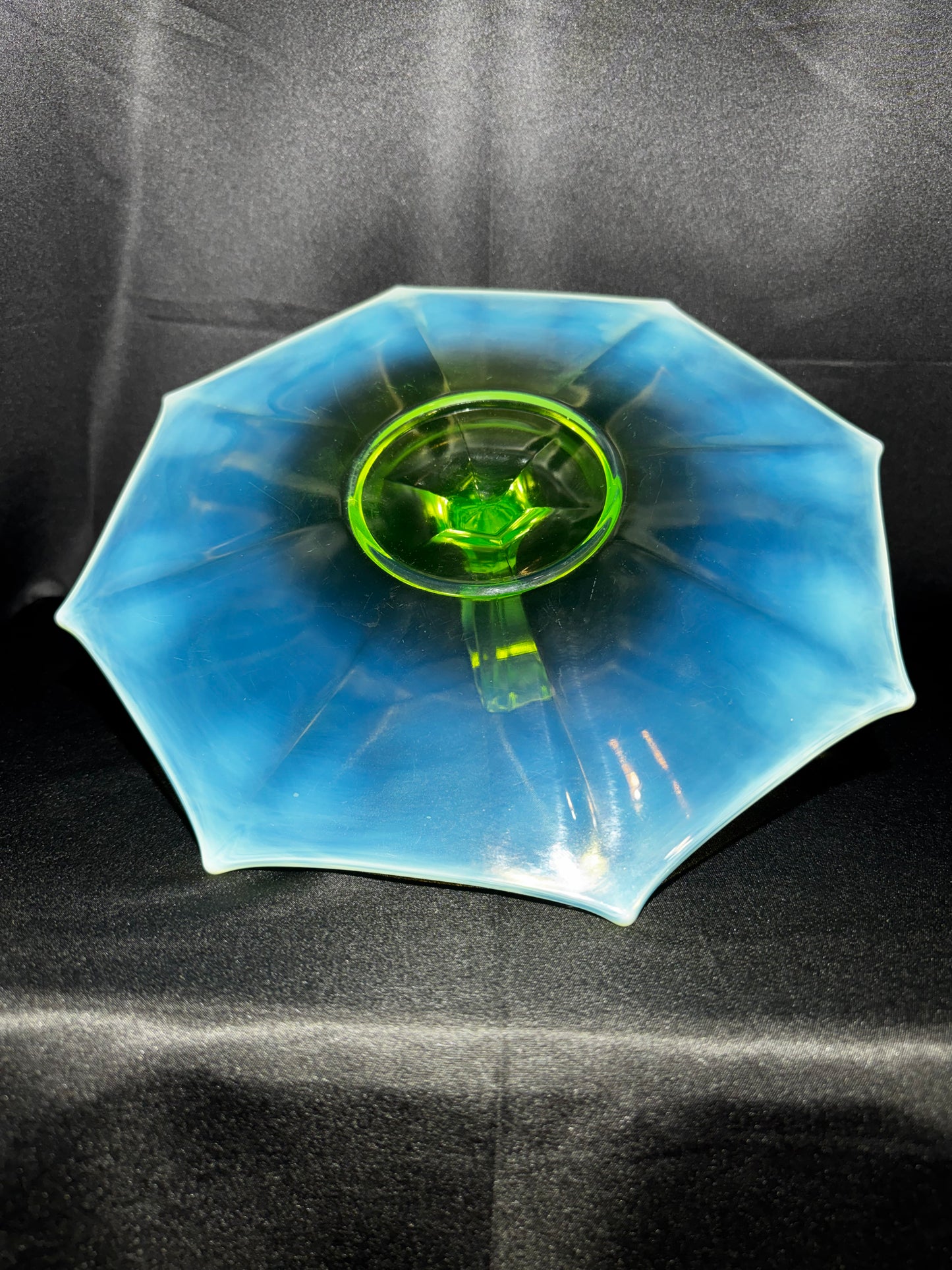 Vintage Uranium Glass Tidbit 12” Tray Heart Handle Bon Bon Dish UV Glow