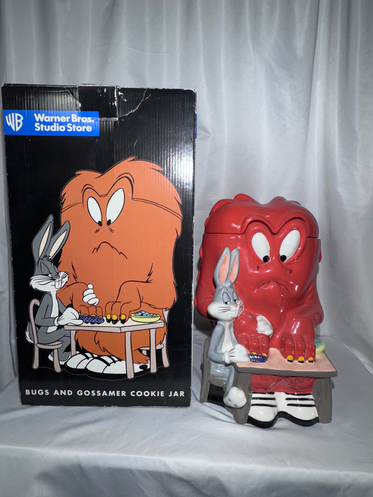 Vintage 1997 Warner Bros. Studio Store Bugs Bunny & Gossamer Cookie Jar – Original Box