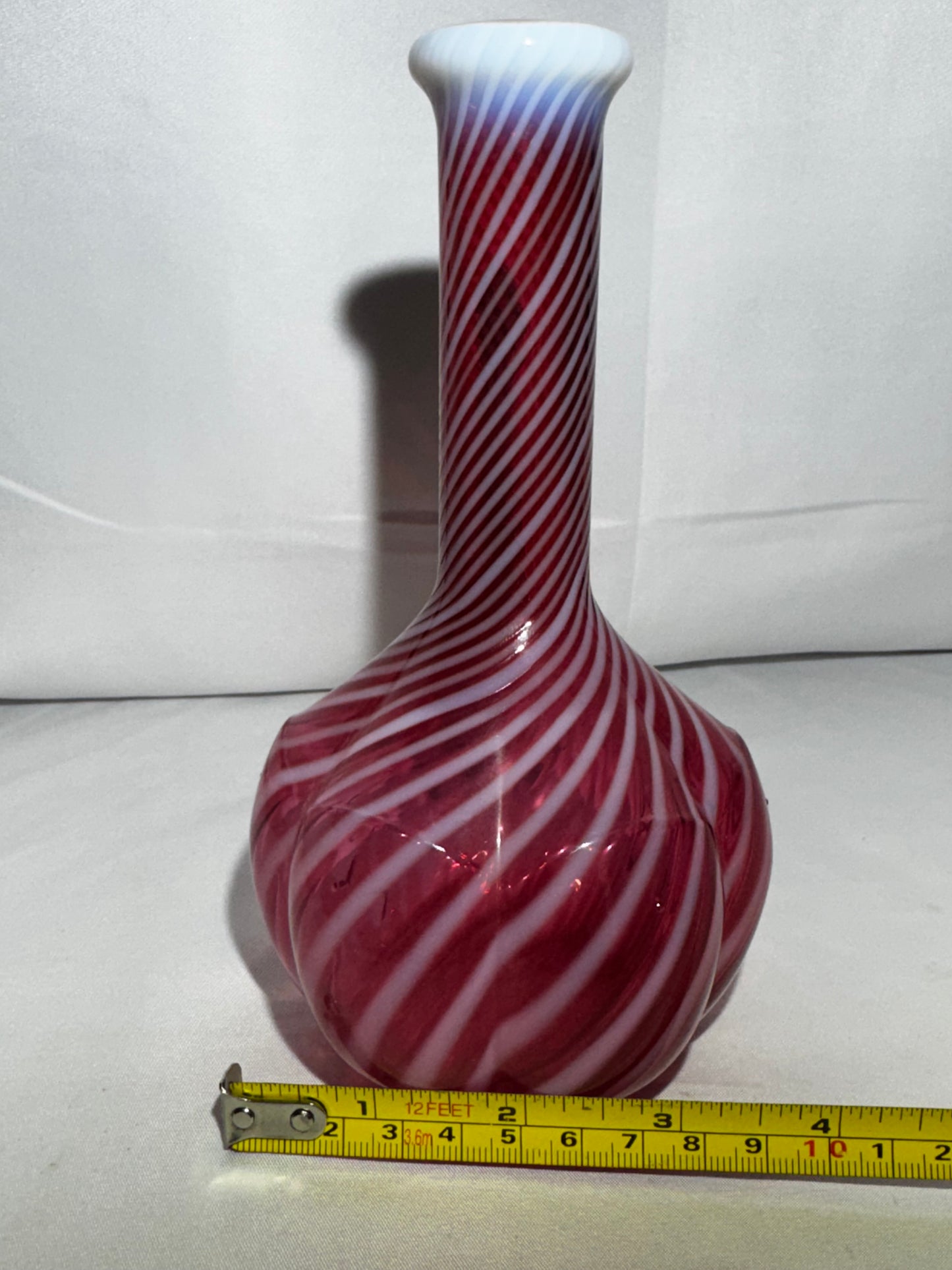 Vintage Fenton Cranberry Opalescent Swirl Barber Bottle – 7.5”