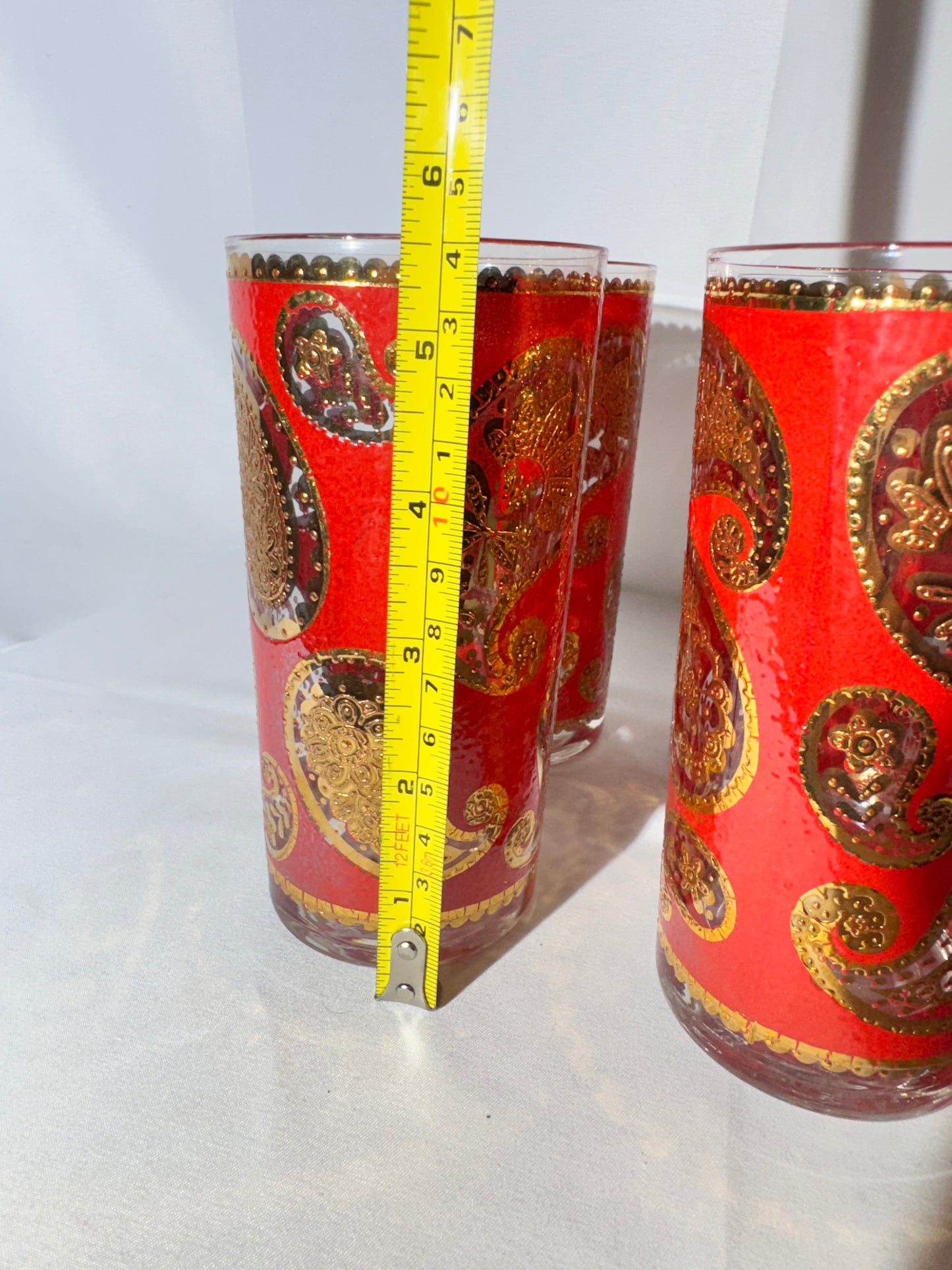 Set of 6 Vintage Culver LTD 22K Gold Red Paisley Highball Glasses – 5½” Tall