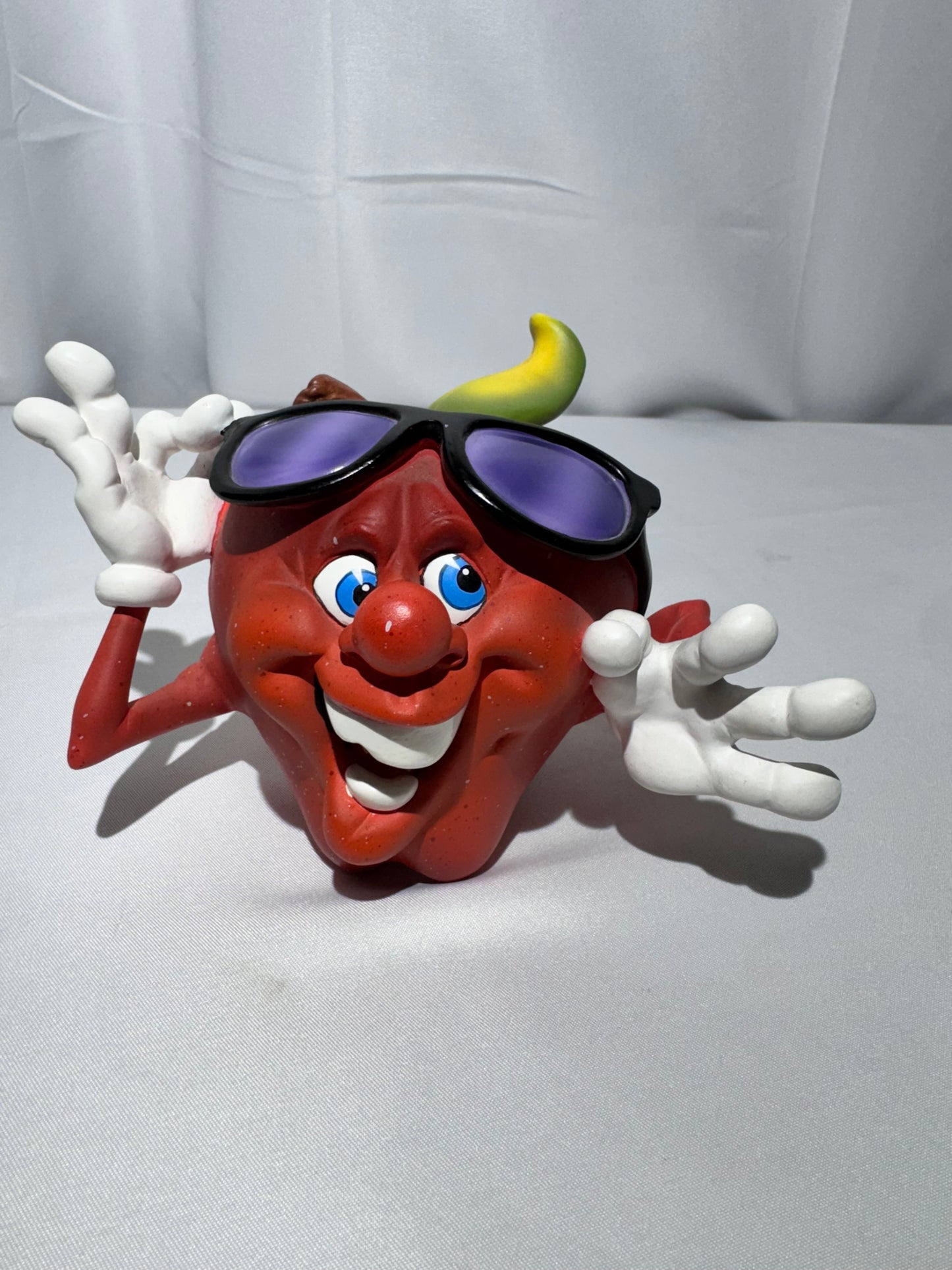 Vintage Giggling Groceries Red Apple Ceramic Figurine with Sunglasses