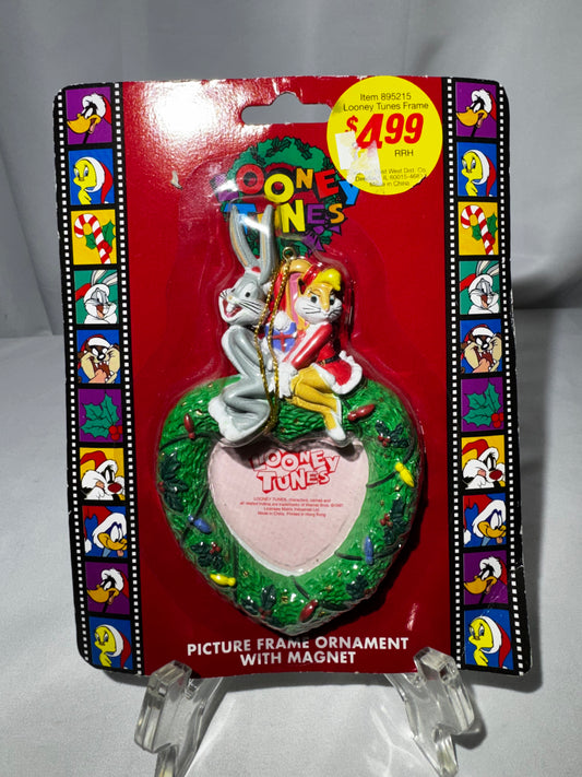 Vintage 1997 Looney Tunes Bugs Bunny & Lola Heart Picture Frame Ornament Magnet Matrix