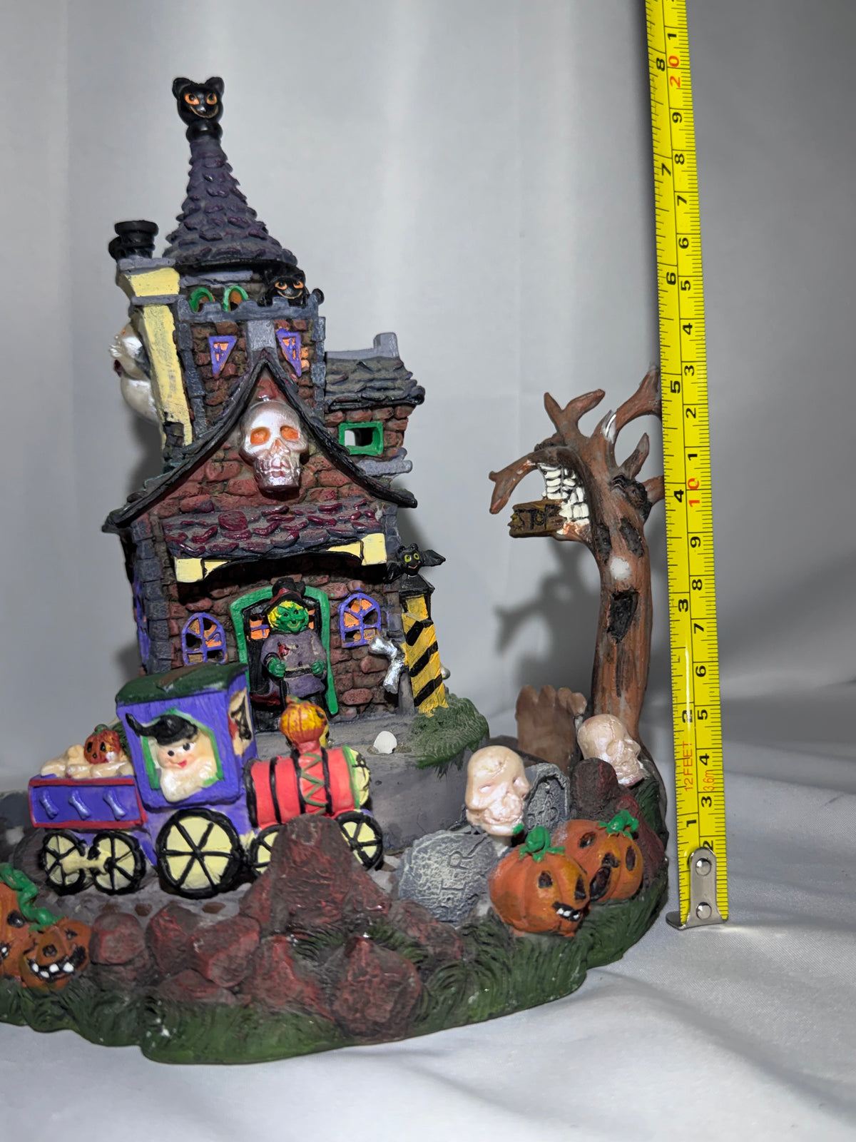 Halloween Village Haunted Castle with Moving Train Track – Lighted Display