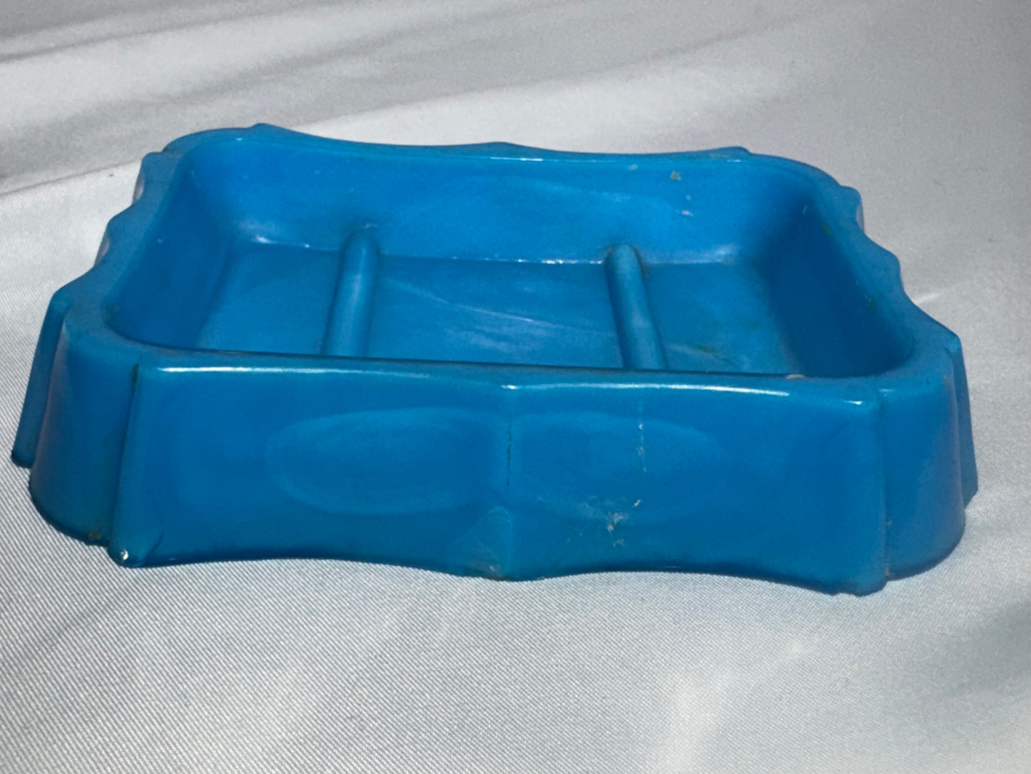 Antique Victorian Blue Opaline Milk Glass Vanity Tray Soap Dish Jewelry Trinket 4.5”