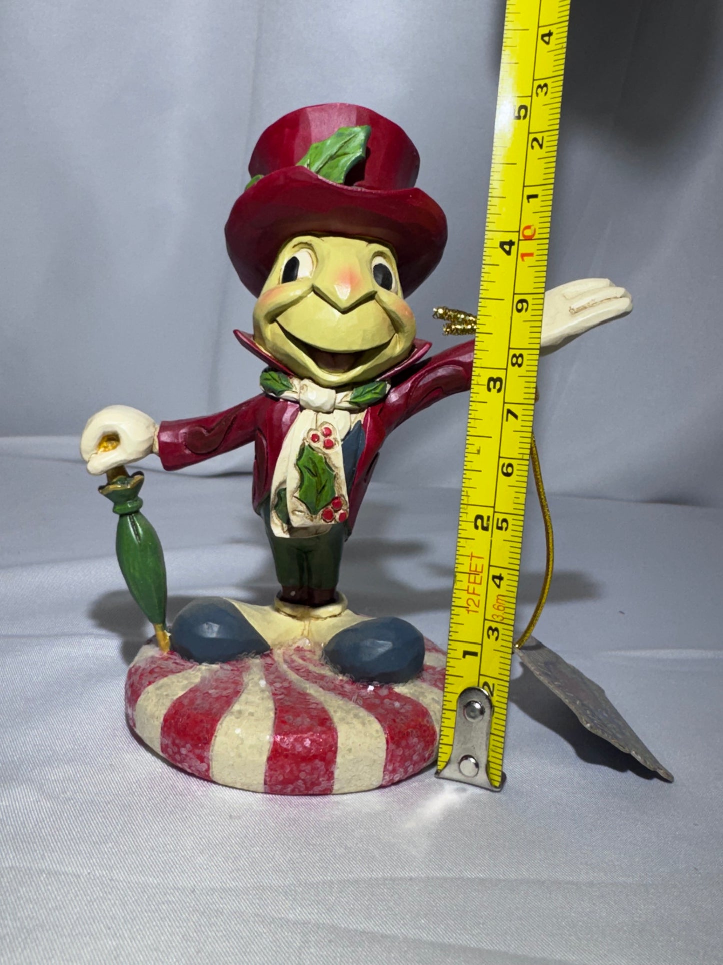 Disney Traditions Jim Shore Jolly Jiminy Cricket Figurine Christmas Peppermint 5”