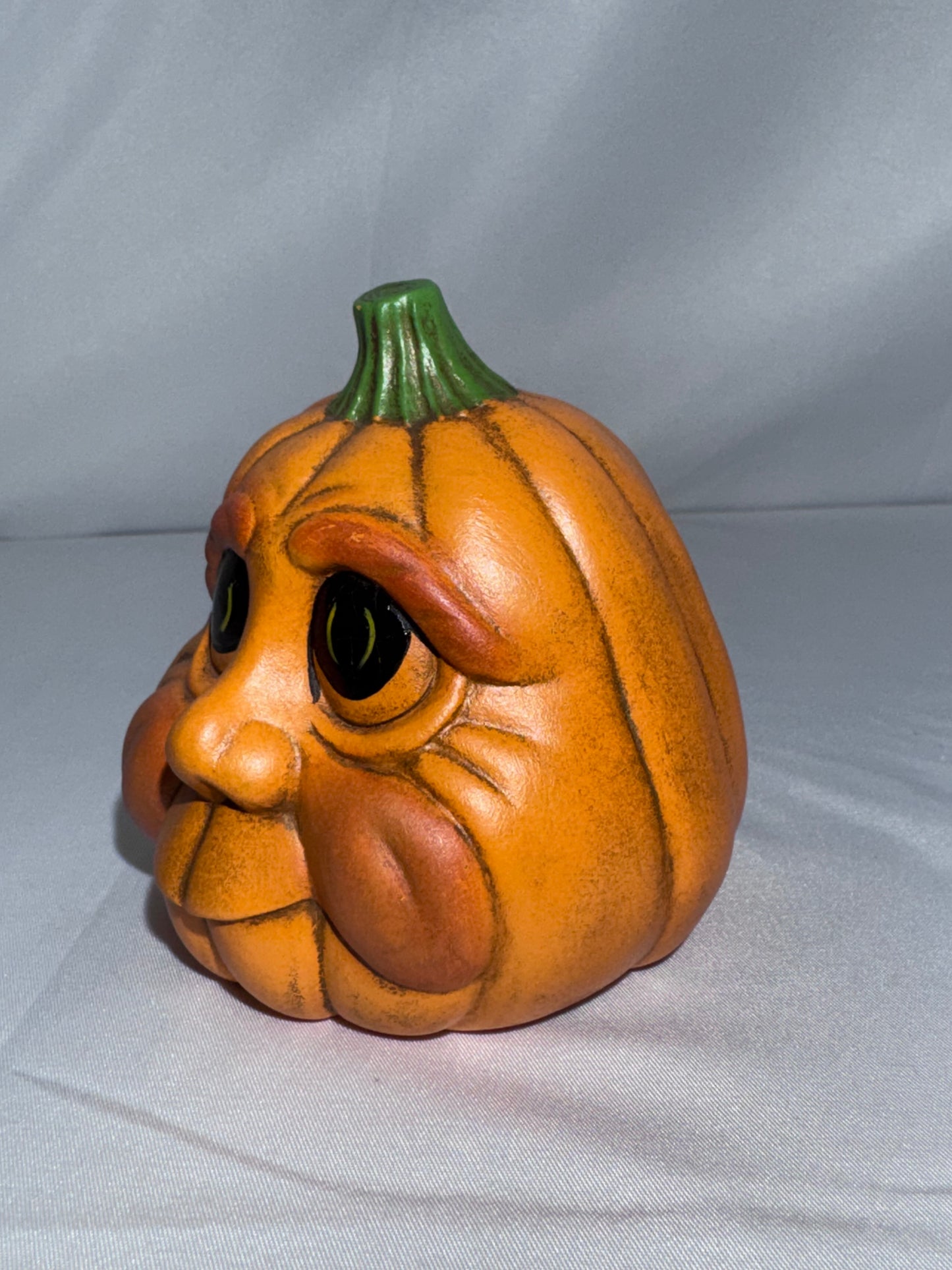Vintage Hand-Painted Ceramic Pumpkin Figurine – Baby Face – 1999