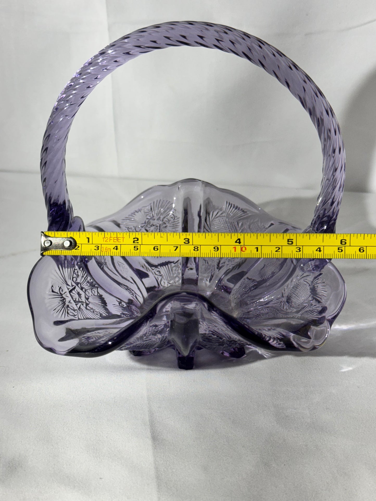 Fenton Glass Basket – Thistle Pattern – Approx. 6 ½” Tall – Original Fenton Sticker