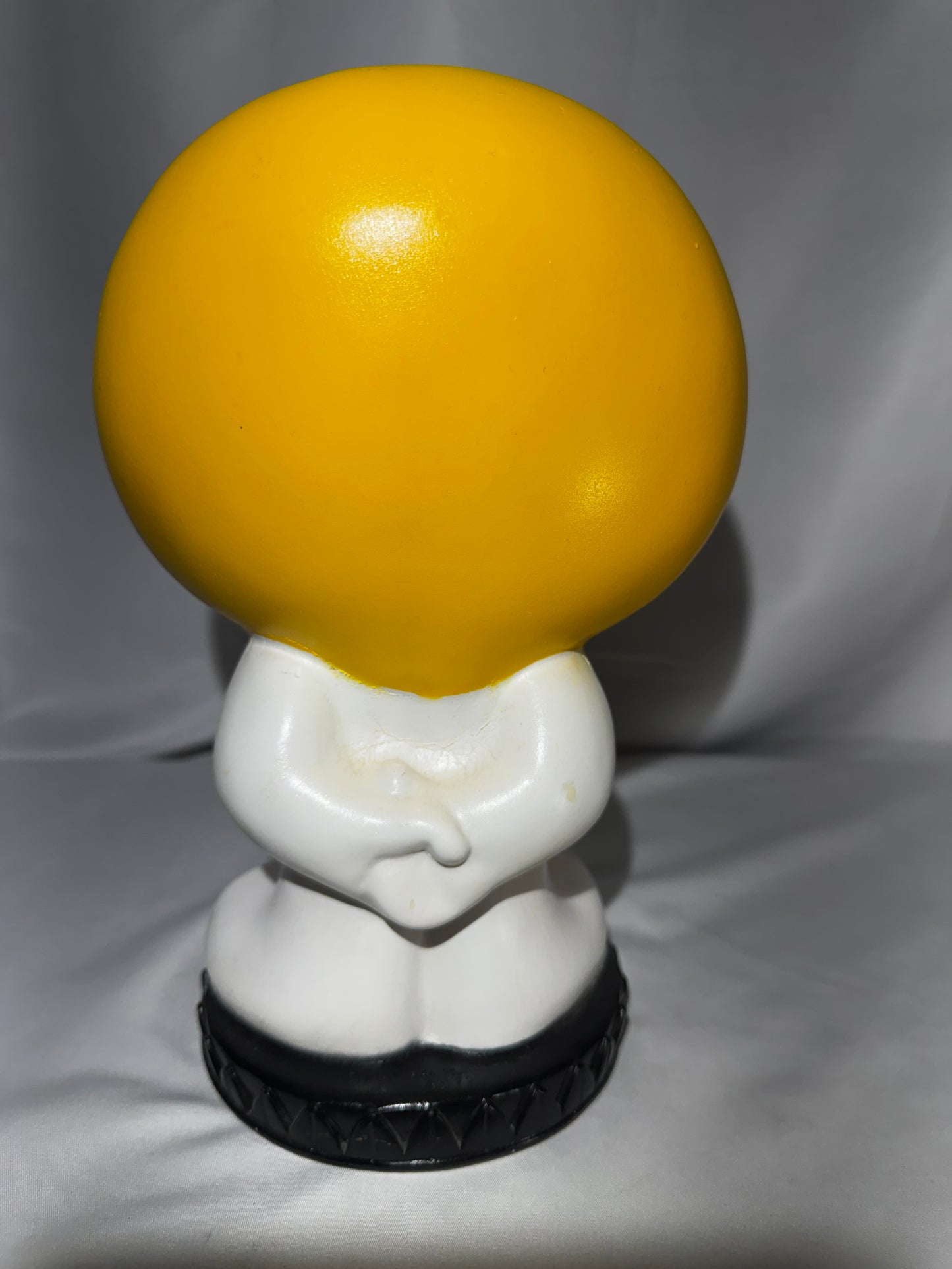 Vintage 1971 Play Pal Plastics Yellow Smiley Face Coin Bank 11” Blow Mold Heart