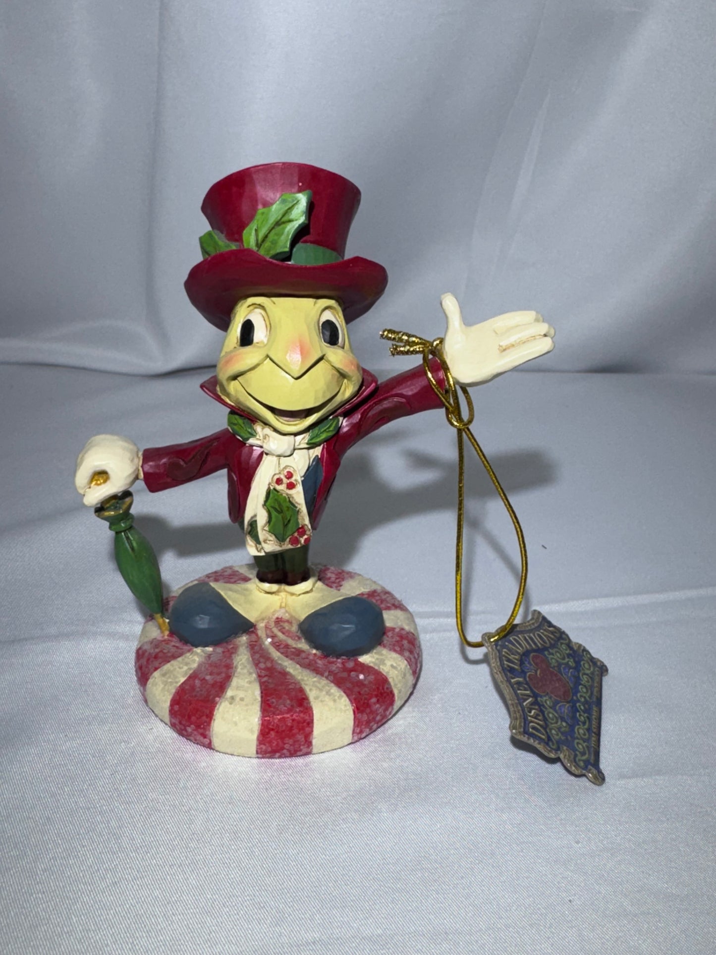 Disney Traditions Jim Shore Jolly Jiminy Cricket Figurine Christmas Peppermint 5”