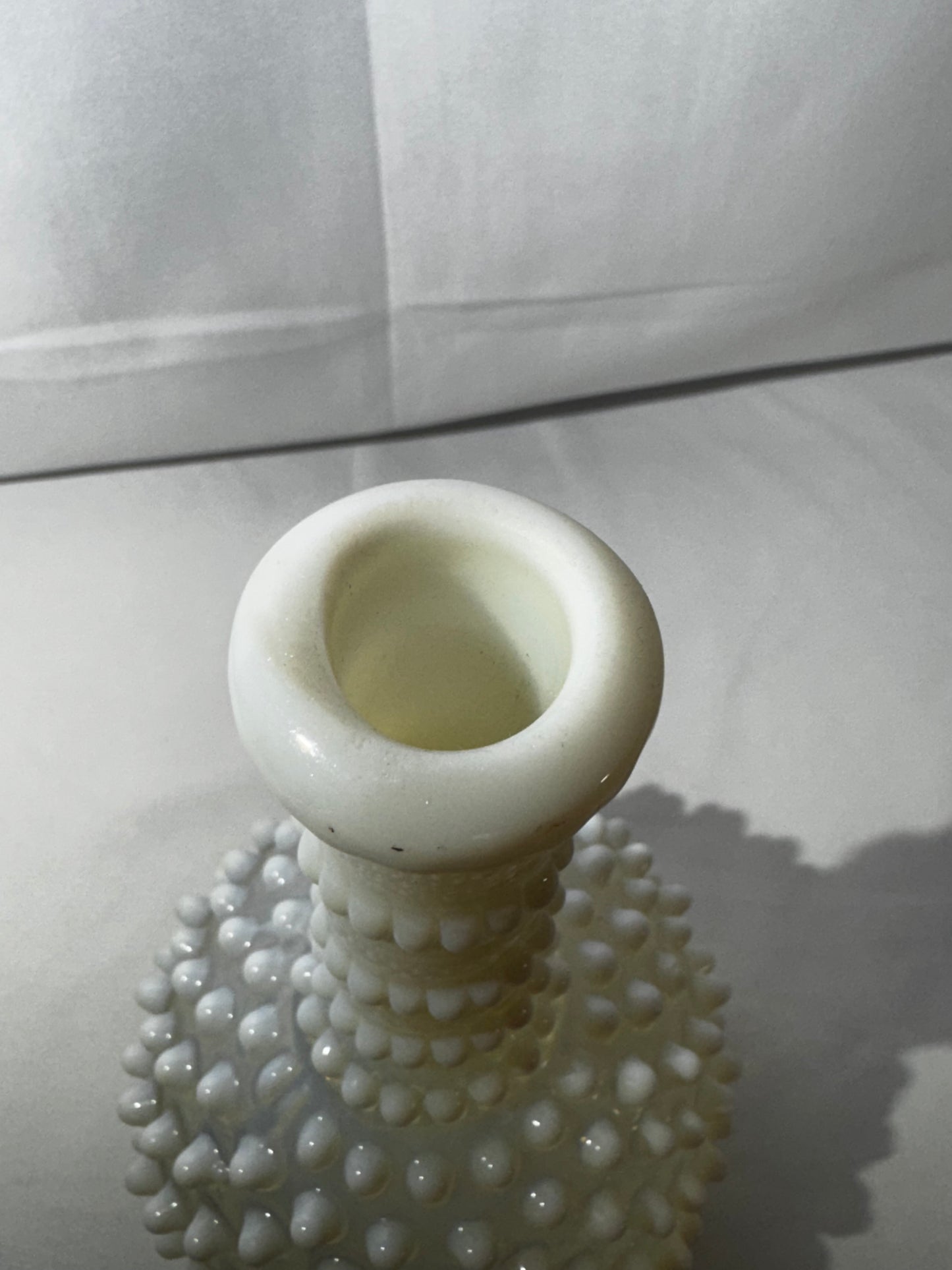 Vintage Fenton Art Glass Moonstone Opalescent Hobnail Bud Vase – 7”