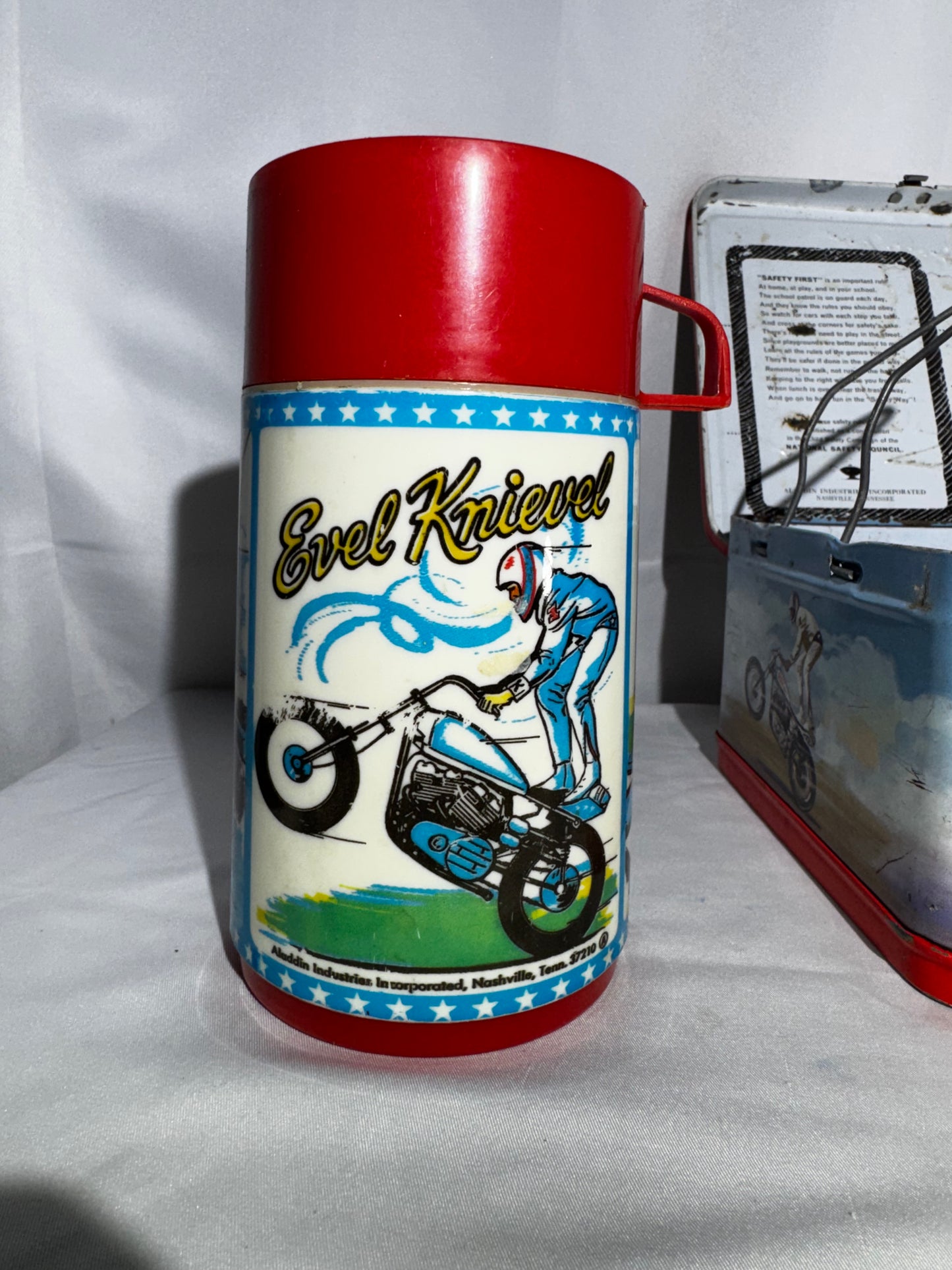 Vintage 1974 Evel Knievel Metal Lunchbox & Thermos Aladdin Rocket Stunt Scene