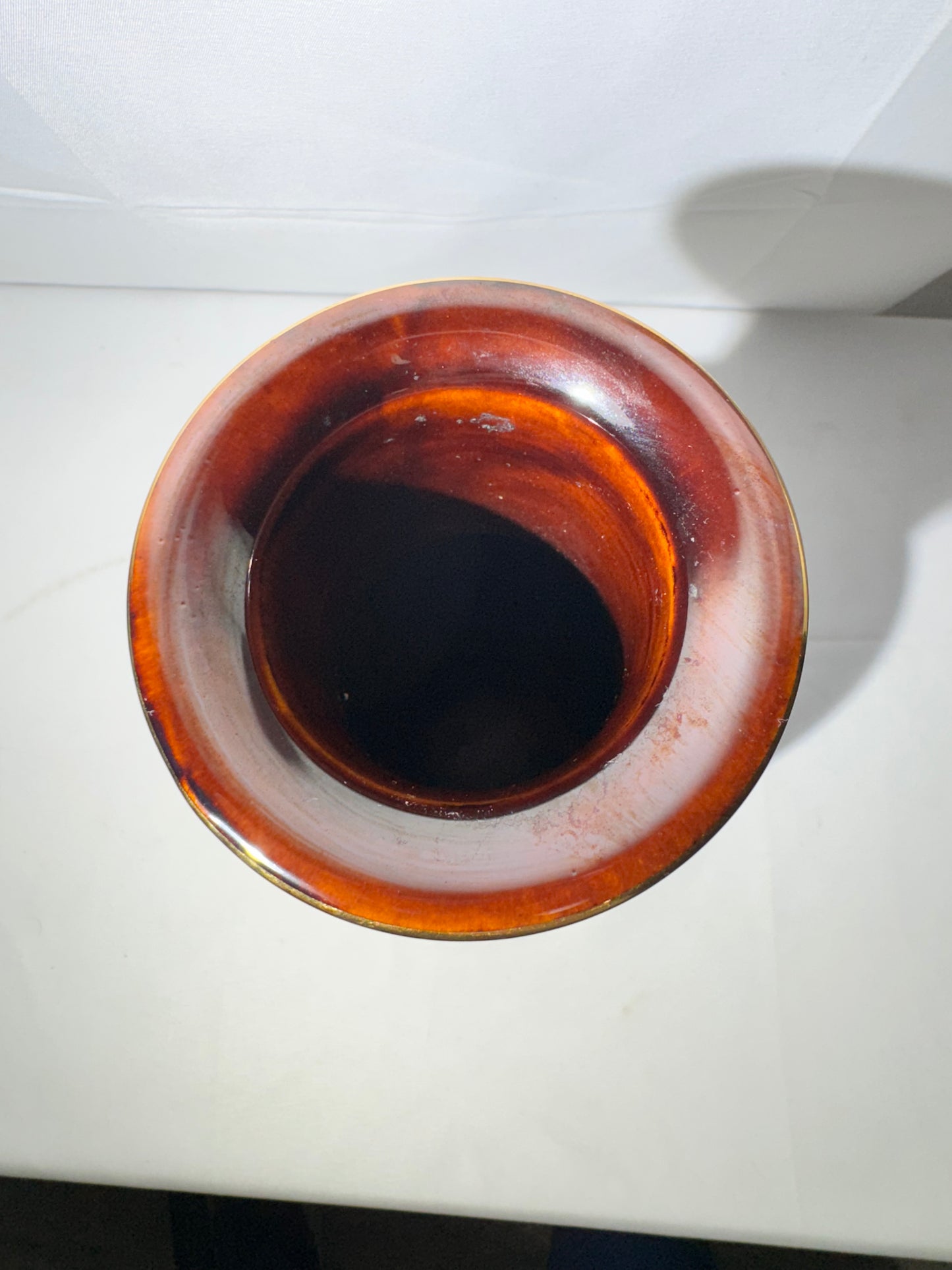 Vintage Hand Painted Vase – Brown Floral Design with Quail – Made in Hong Kong – 10” Tall – Gold Trim