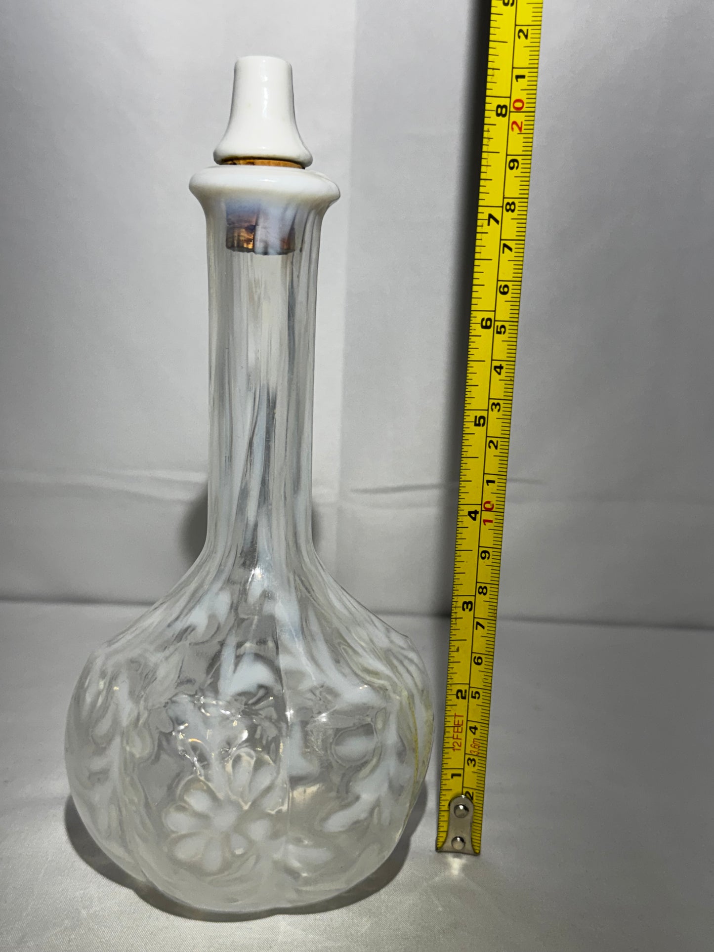 Vintage Fenton Daisy & Fern White Opalescent Glass Barber Bottle Decanter w/ Stopper