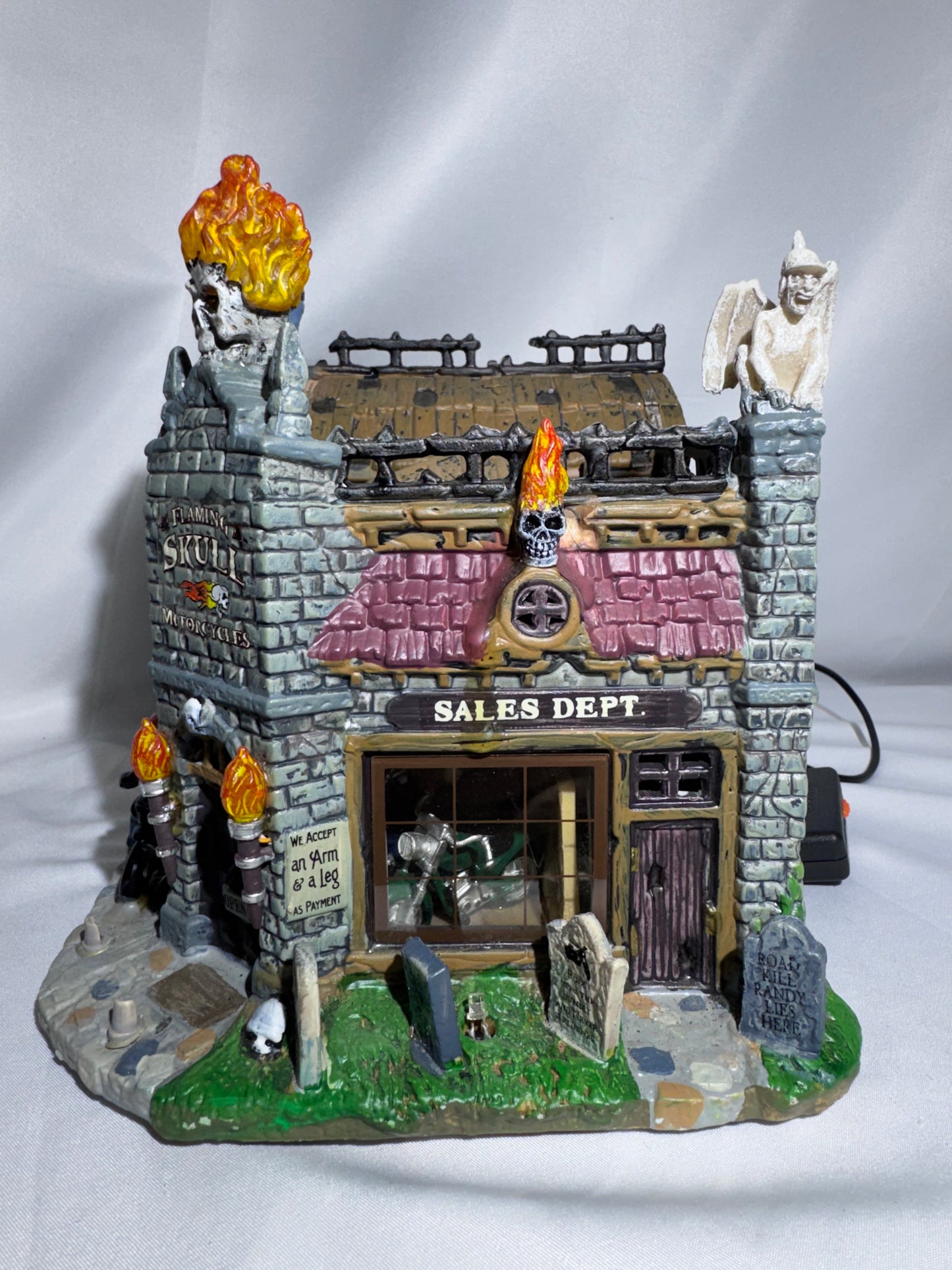 Lemax Spooky Town Flaming Skull Motorcycles – Item #95829 – Retired Halloween Village