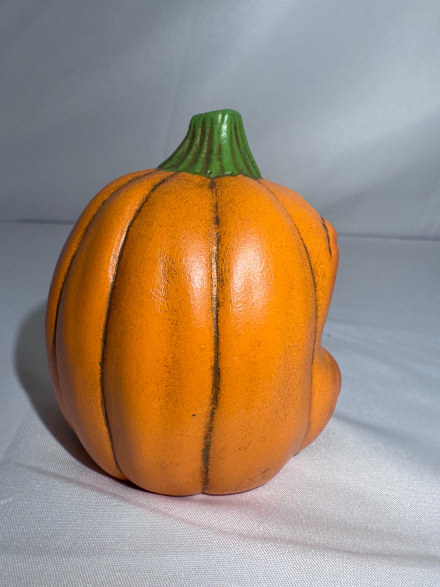 Vintage 1999 Ceramic Pumpkin Baby Face Figurine Hand Painted Fall Halloween
