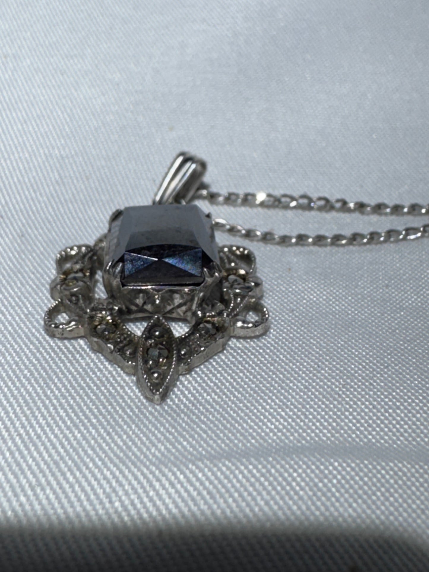 Vintage ALCO Mid-Century Victorian Revival Sterling Silver & Smoky Quartz Necklace – Circa 1950s