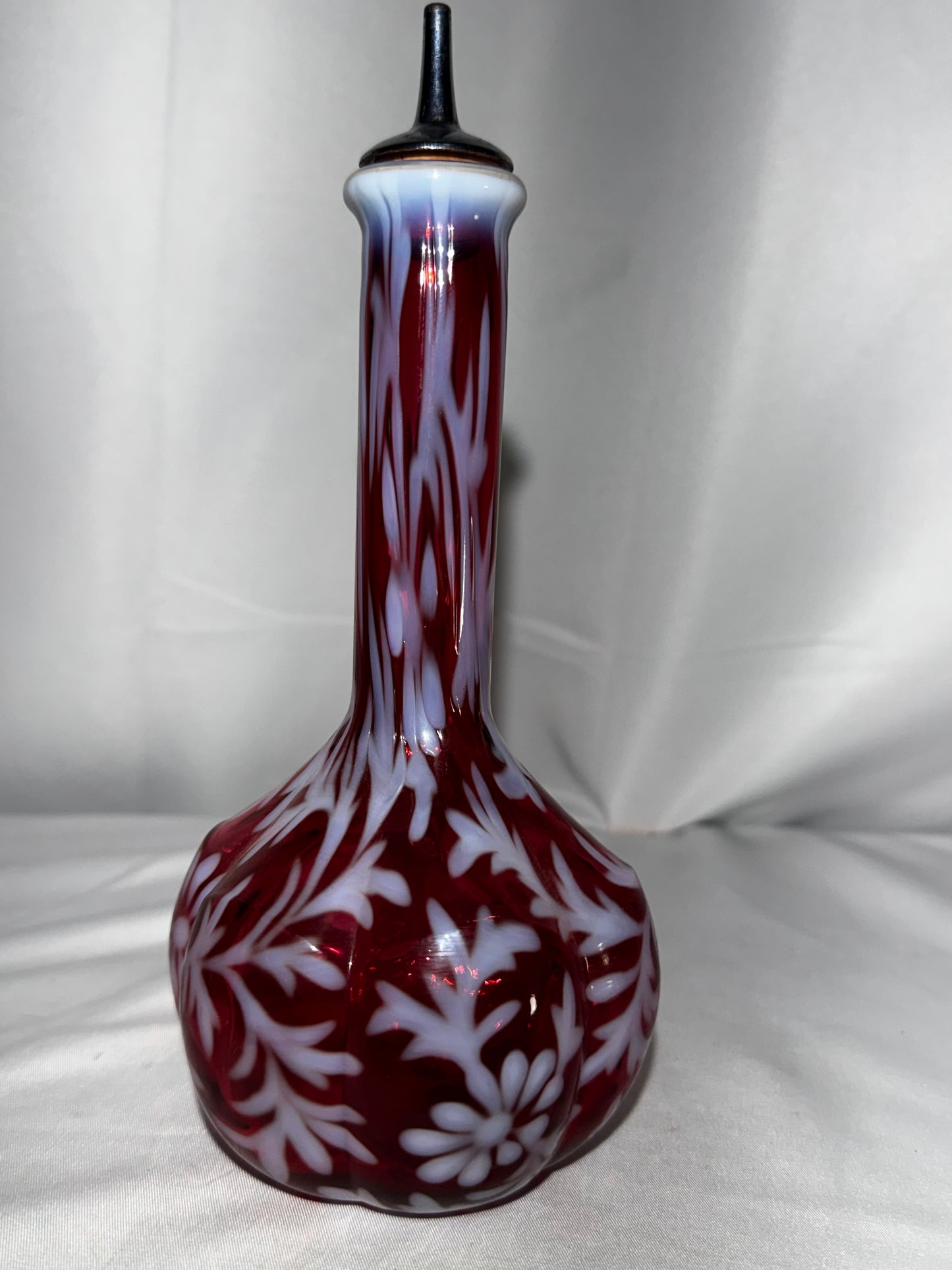 Vintage Fenton Cranberry Opalescent Daisy & Fern Barber Bottle
