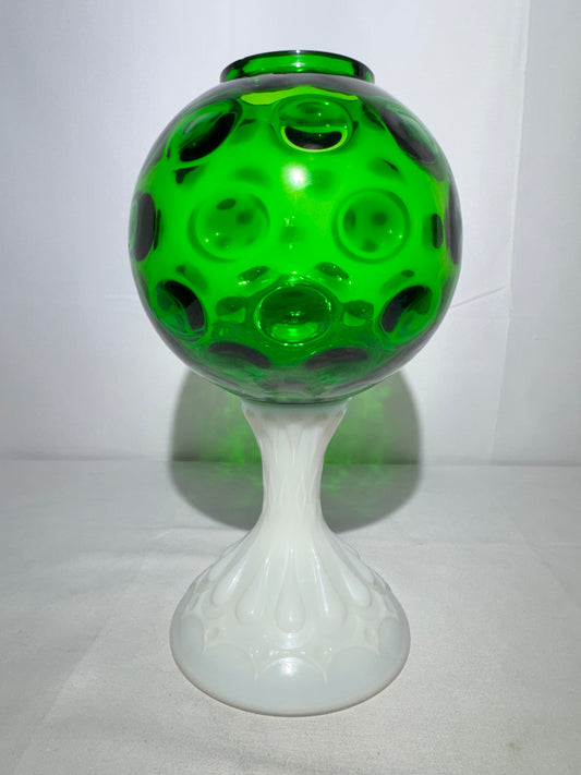 Fenton Coin Pedestal Ivory Ball Rose Bowl – Green & Milk Glass