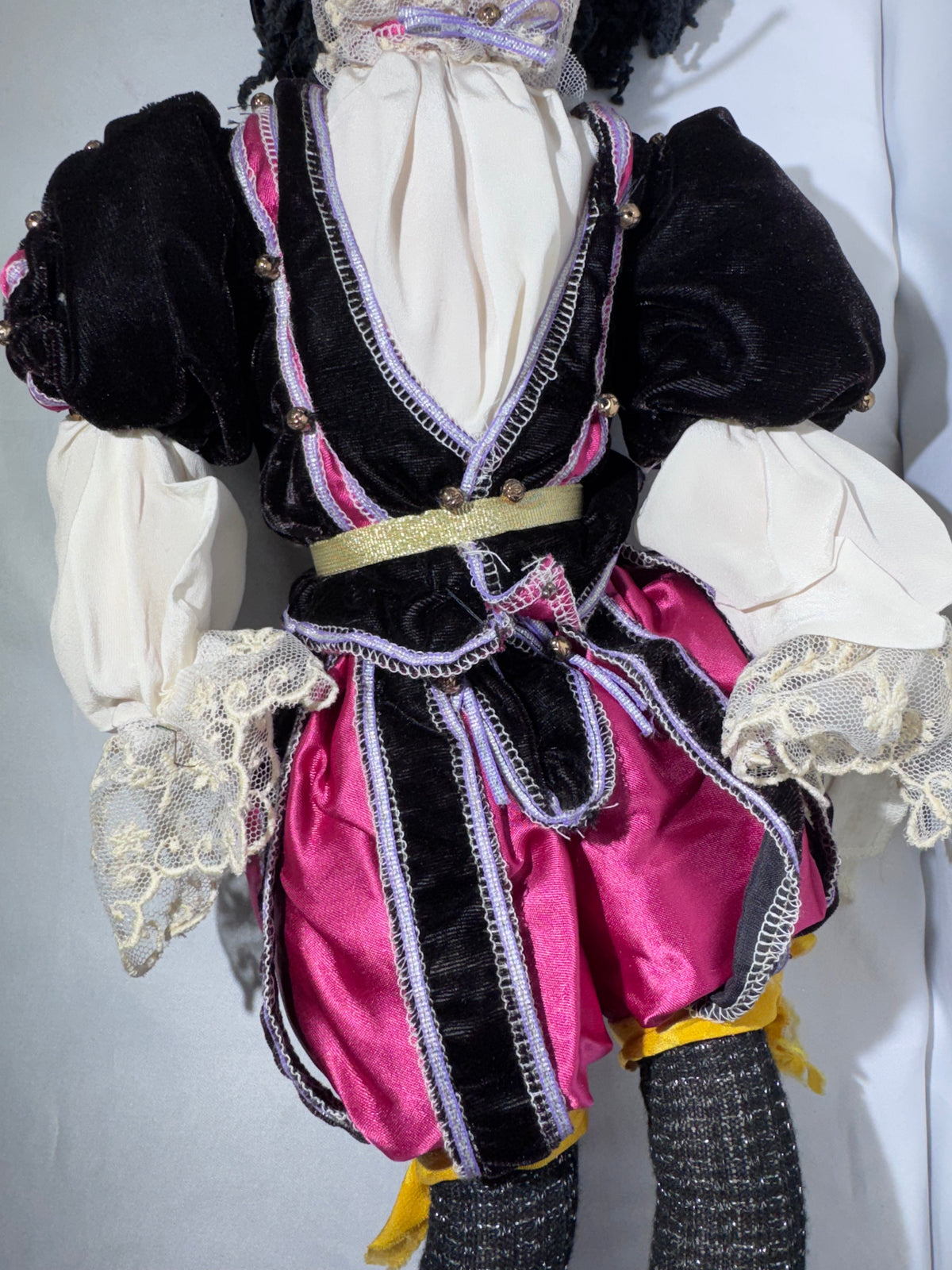 Vintage Handmade Renaissance Jester / Courtier Cloth Doll – Elaborate Costume