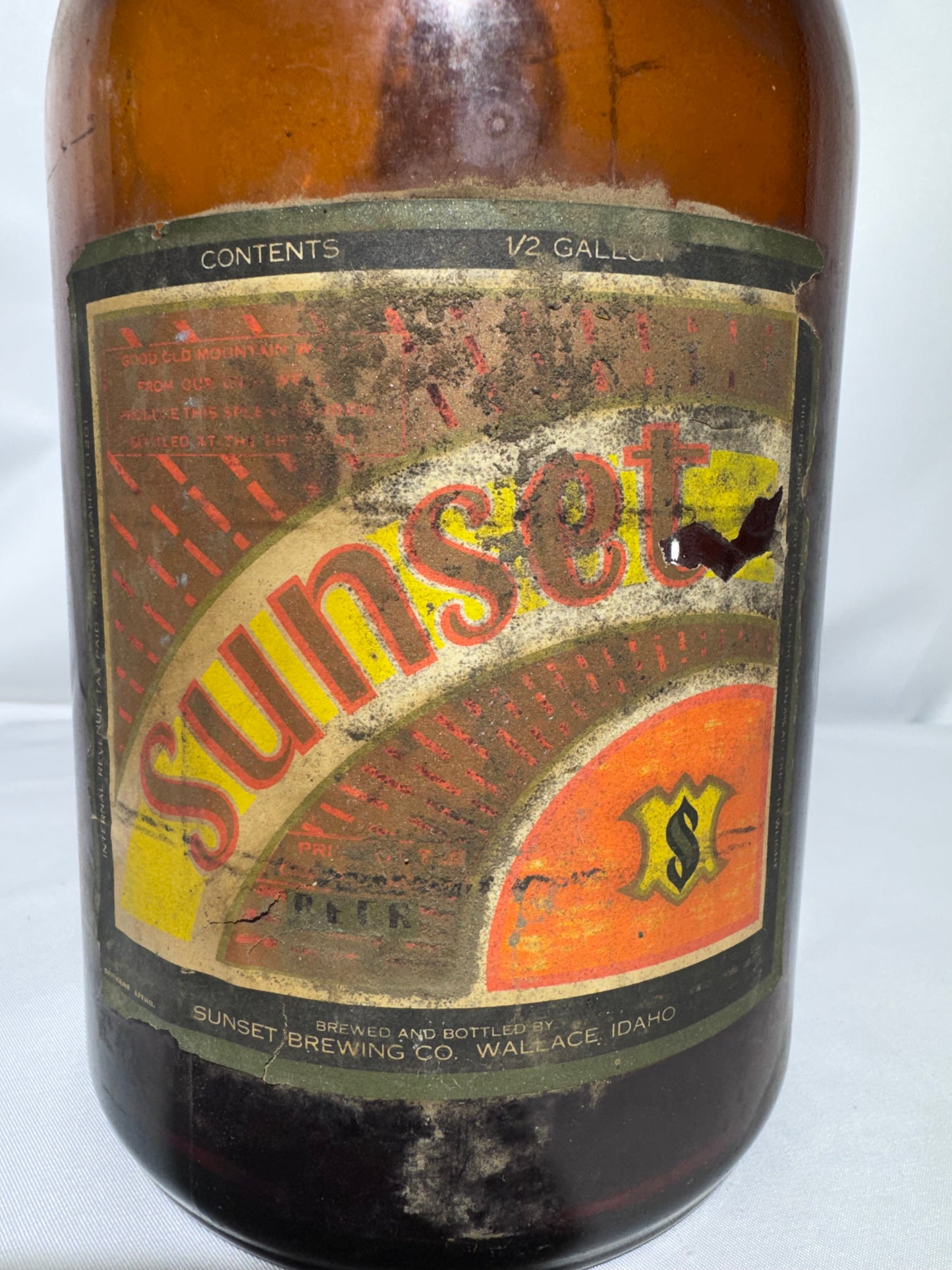 RARE 1934–1937 Sunset Brewing Co. Wallace Idaho 1/2 Gallon Amber Jug – Vintage Bottle – Fallout Crossover