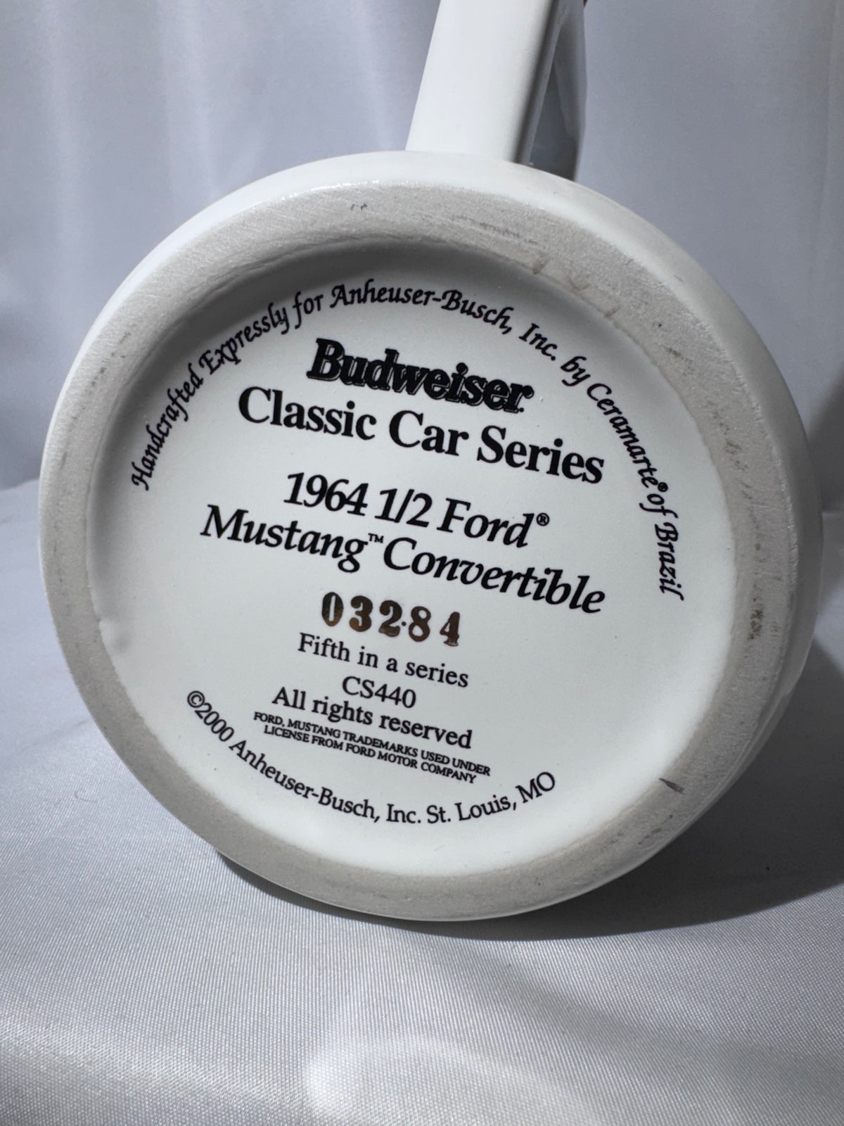 Budweiser 1964 1/2 Ford Mustang Convertible Beer Stein – Classic Car Series – 2000 – Box & COA