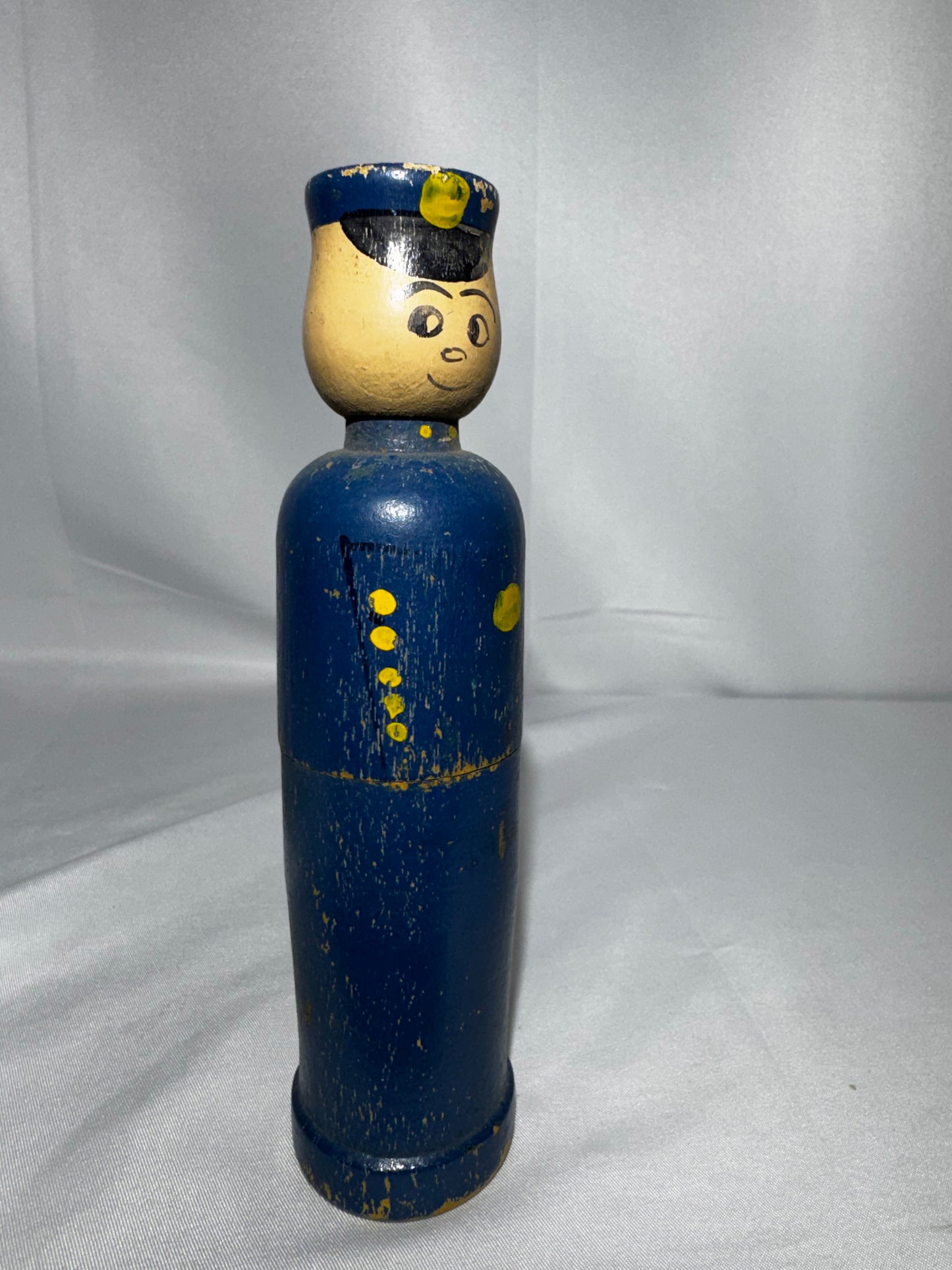 Vintage Brodhaven Wooden Policeman Crayon Holder Pencil Case Figure Toy Hand Painted 6.5”